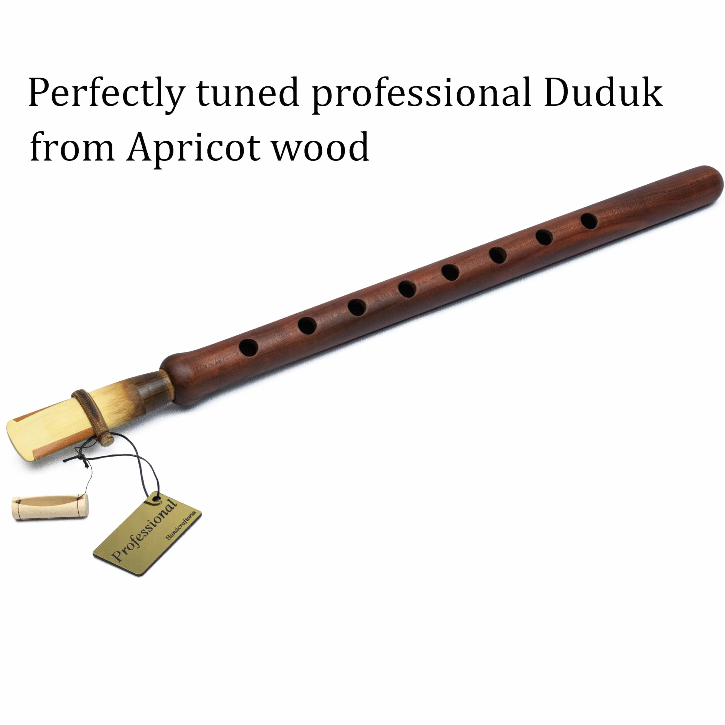 Instrumento profesional armenio DUDUK de madera de albaricoque, 2 cañas (1 prof y 1 estándar), funda de cuero ecológico, flauta oboe balaban viento de madera
