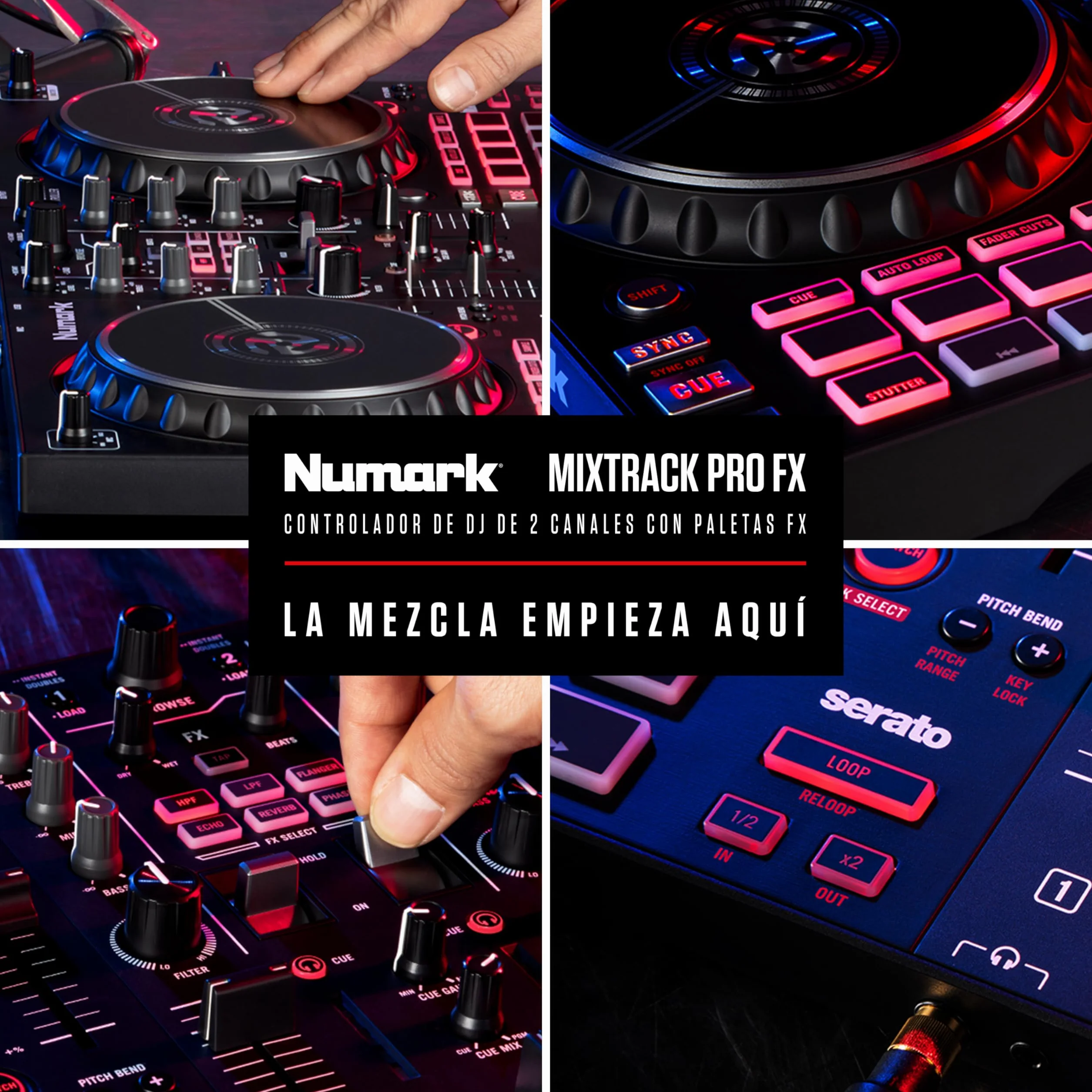 Numark Mixtrack Pro FX Controlador DJ de 2 Secciones para Serato DJ Con Mezclador DJ, Interfaz de Audio Incorporada, Ruedas de Selección Táctiles Capacitivas y Paletas de Efectos