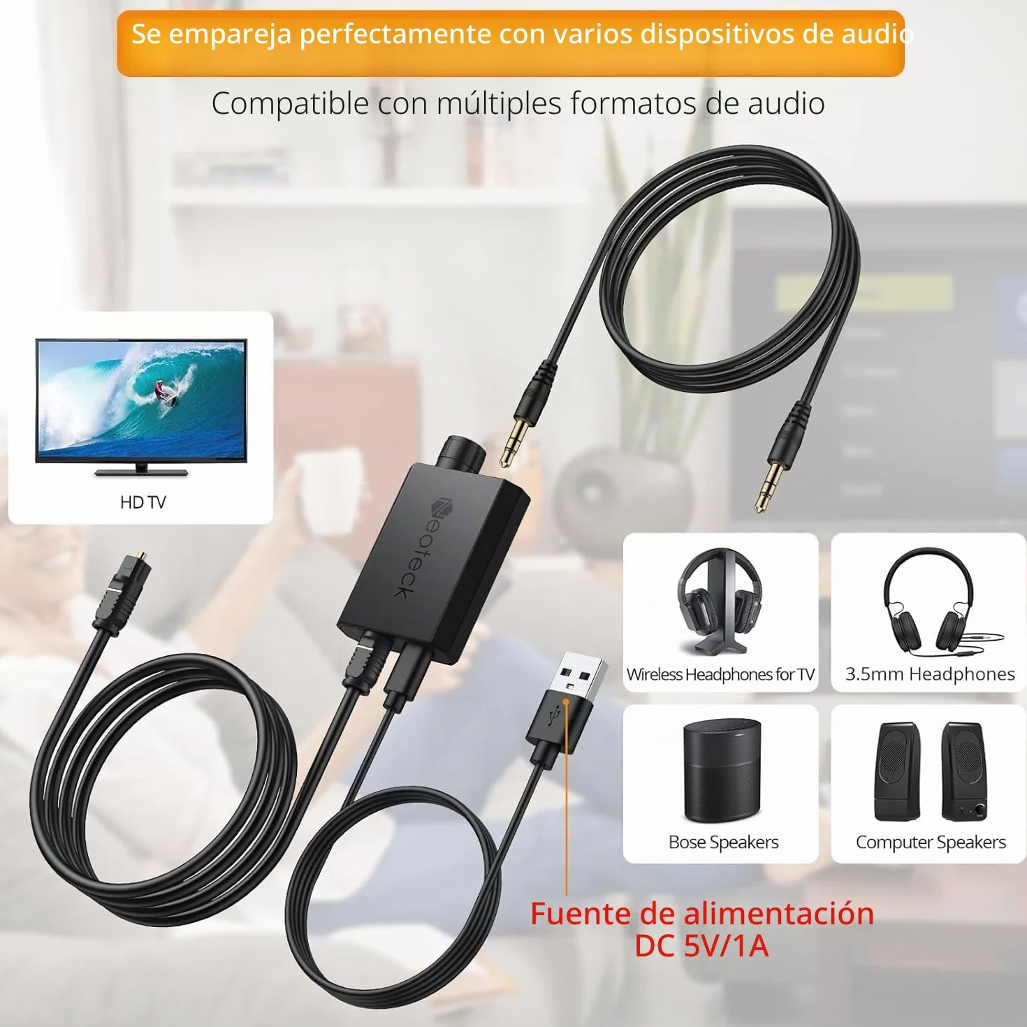 Neoteck DAC 192kHz SPDIF a 3,5mm Convertidor Digital a Analógico con Chip Amplificador