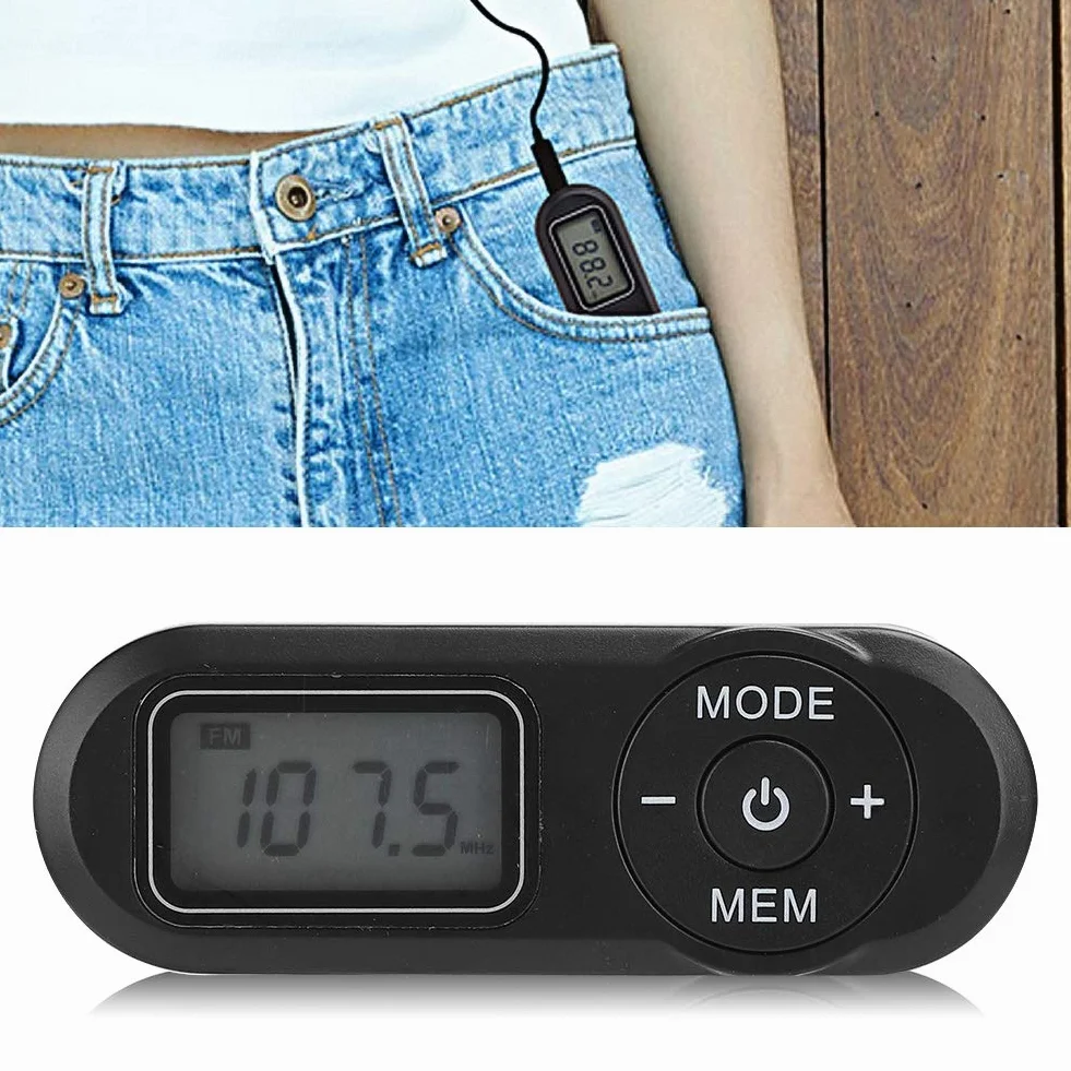 Mini Radio FM Portátil DSP 1,1 Pulgadas LCD Digital Reproductor Música Auricular Negro