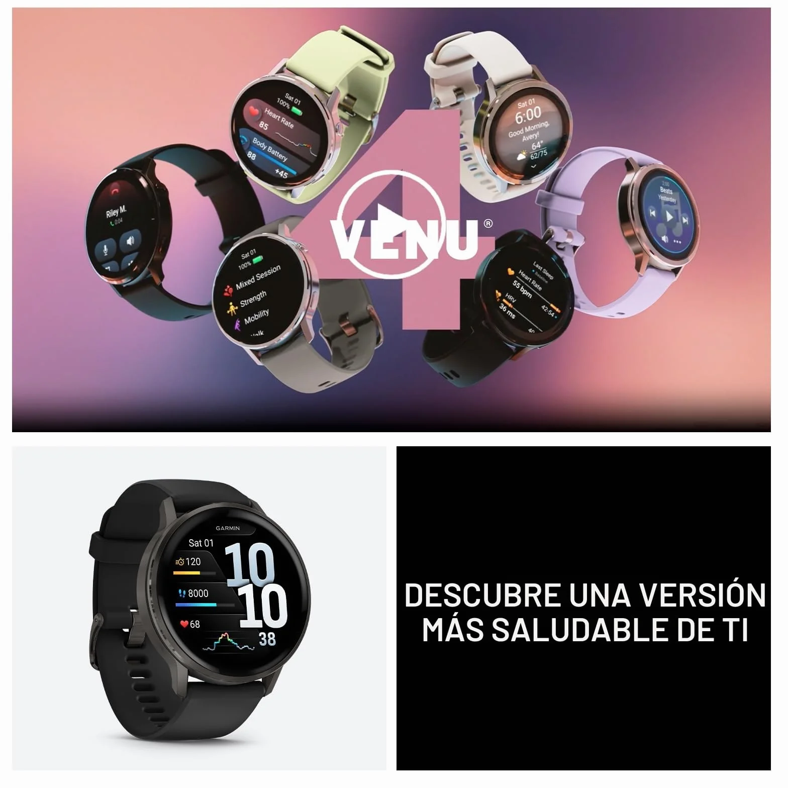 Garmin Venu 4 45 mm Smartwatch Premium con GPS Pantalla táctil AMOLED Acero Inoxidable Negro