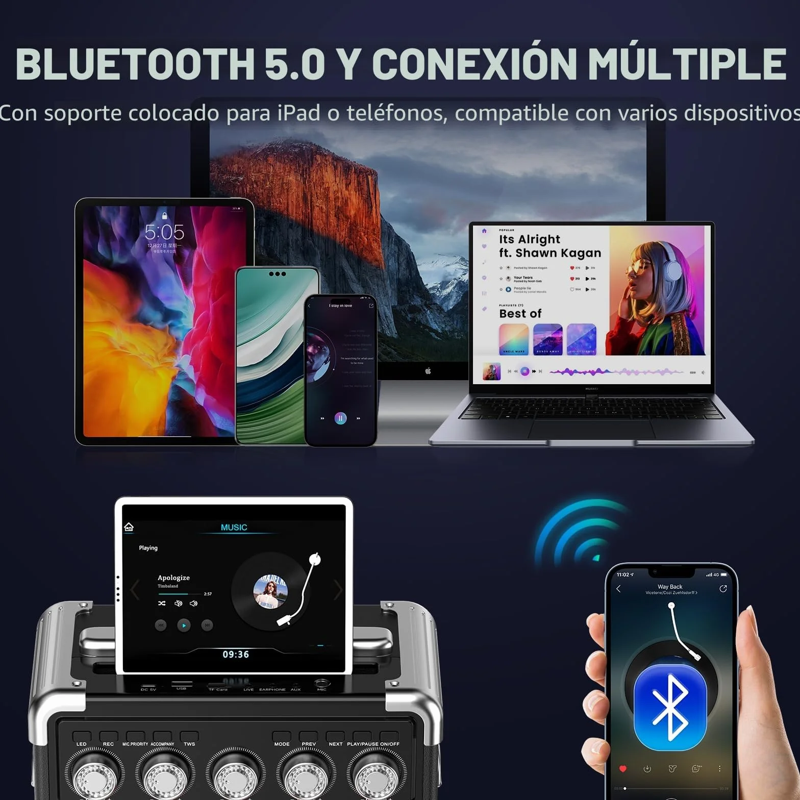 JYX Karaoke 2 microfonos inalambricos, portatil Karaoke Profesional Completo, Altavoz Karaoke de Sistema PA potatil y Luz LED y Mando a Distancia, soporta Bluetooth/TF/USB/AUX/TWS
