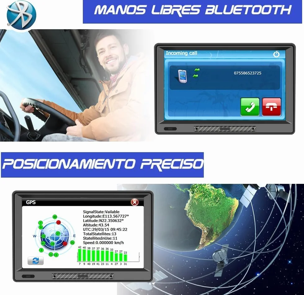 Navegador GPS para Camiones y Coches con Bluetooth y Cámara Trasera de 9 Pulgadas Pantalla LCD Multimedia, con Actualizaciones de Mapas de Europa para Toda la Vida