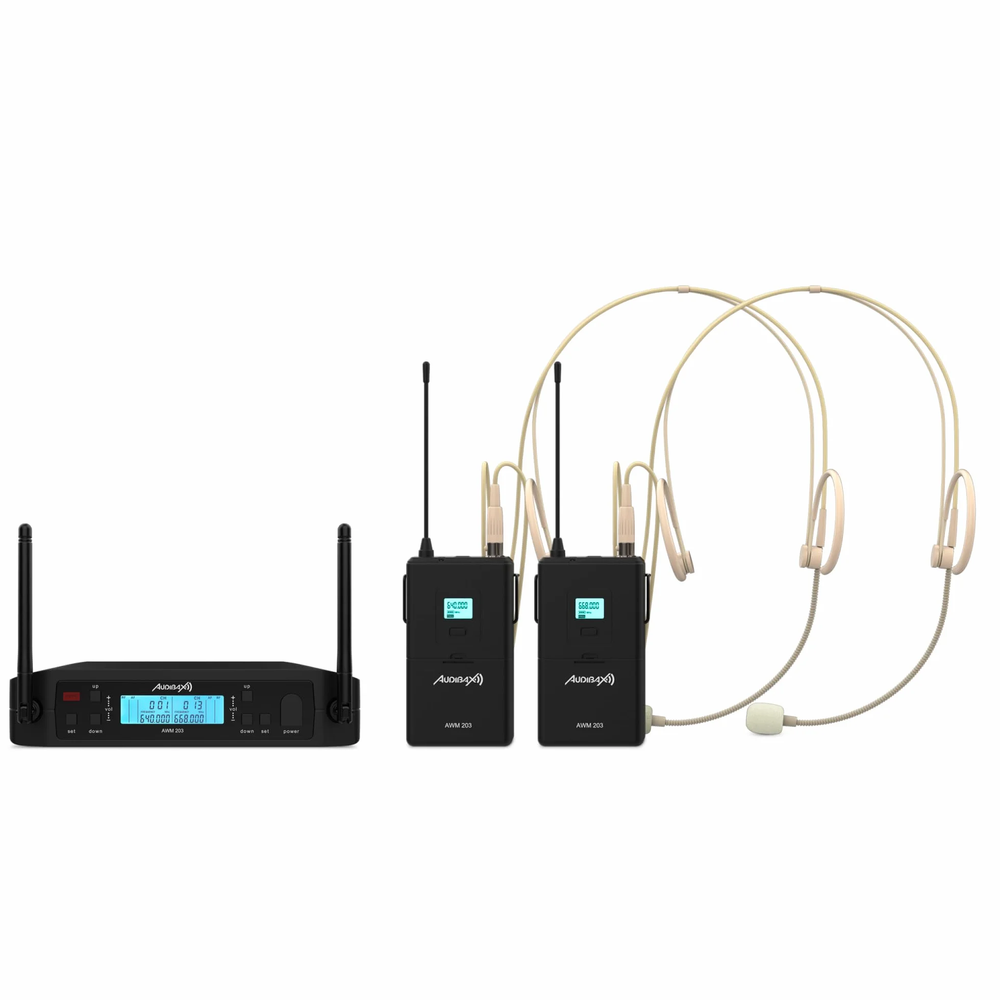 Audibax AWM 203 Sistema Inalámbrico Micrófono Diadema de 2 Canales UHF