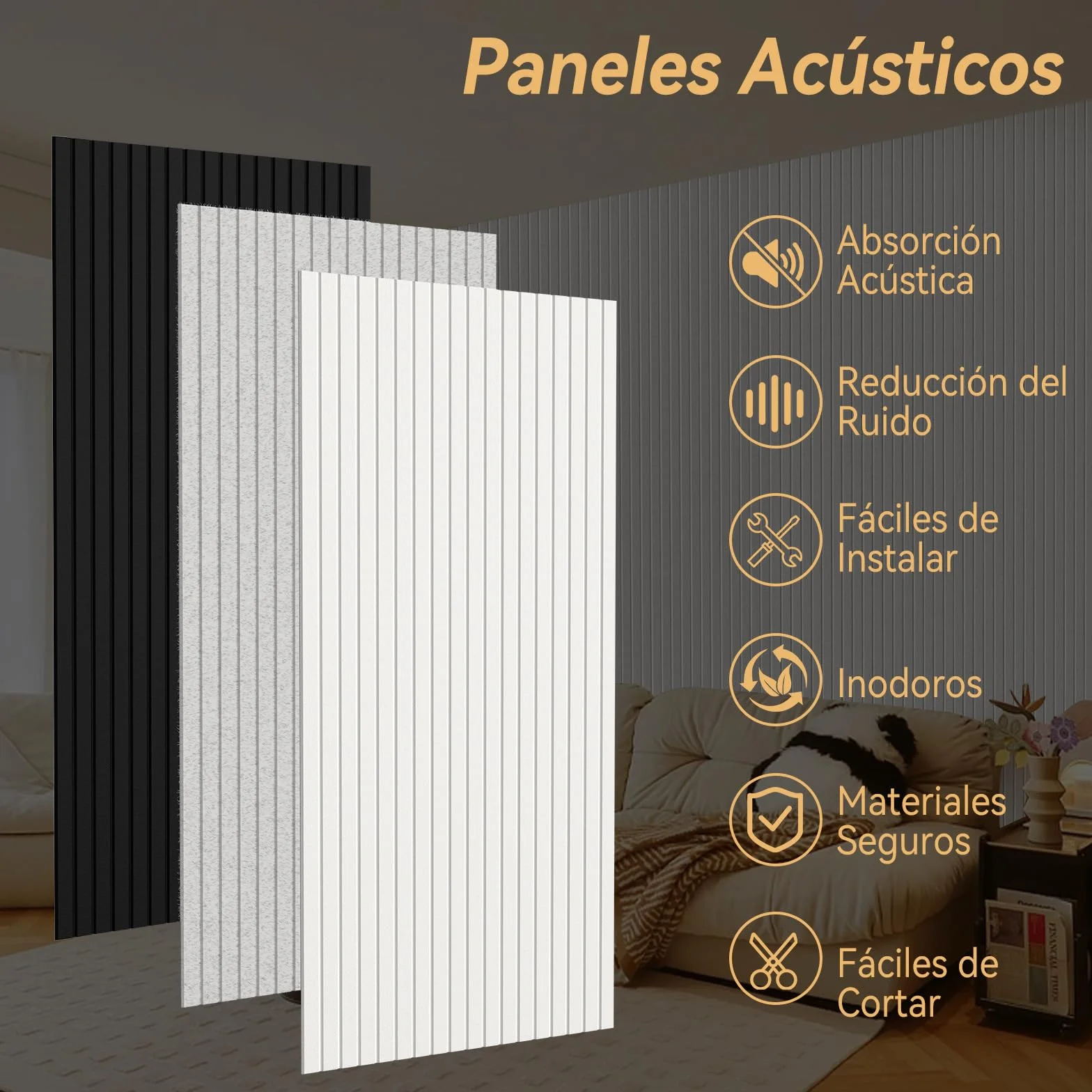 4 Paquetes Paneles Acusticos Grande,120x60x0,9cm Acusticos Autoadhesivos,Aislante Acustico Autoadhesivo, para Oficina, Estudio de Grabación, Gaming, Podcasting,Blanco