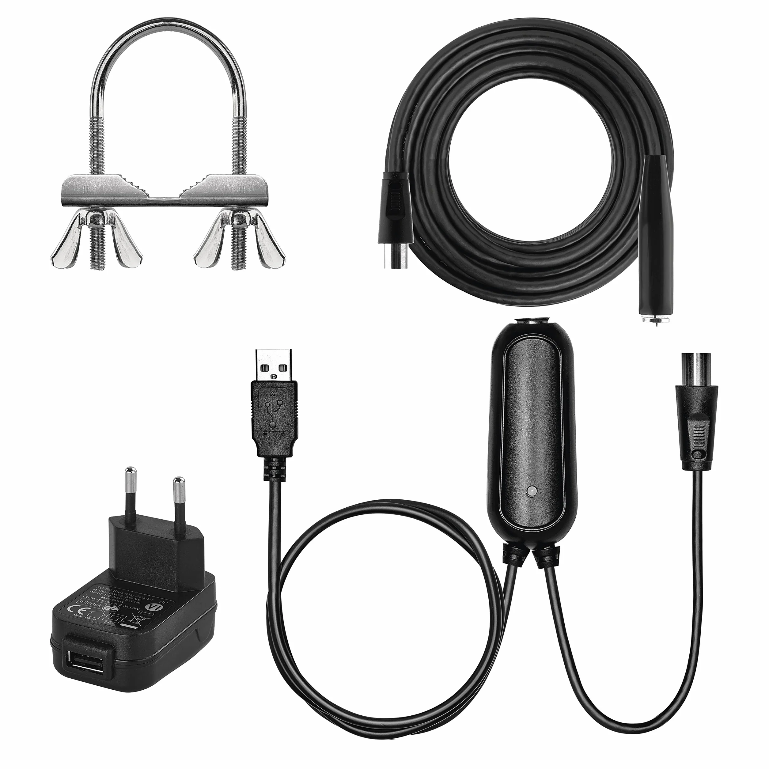 EMOS - Antena Interior y Exterior Village, Antena Activa Universal para recepción a Distancia (0-80 km) de DVB-T2, Dab, FM, Full HD, con Filtro LTE Integrado, Filtro 4G, 5G y Amplificador
