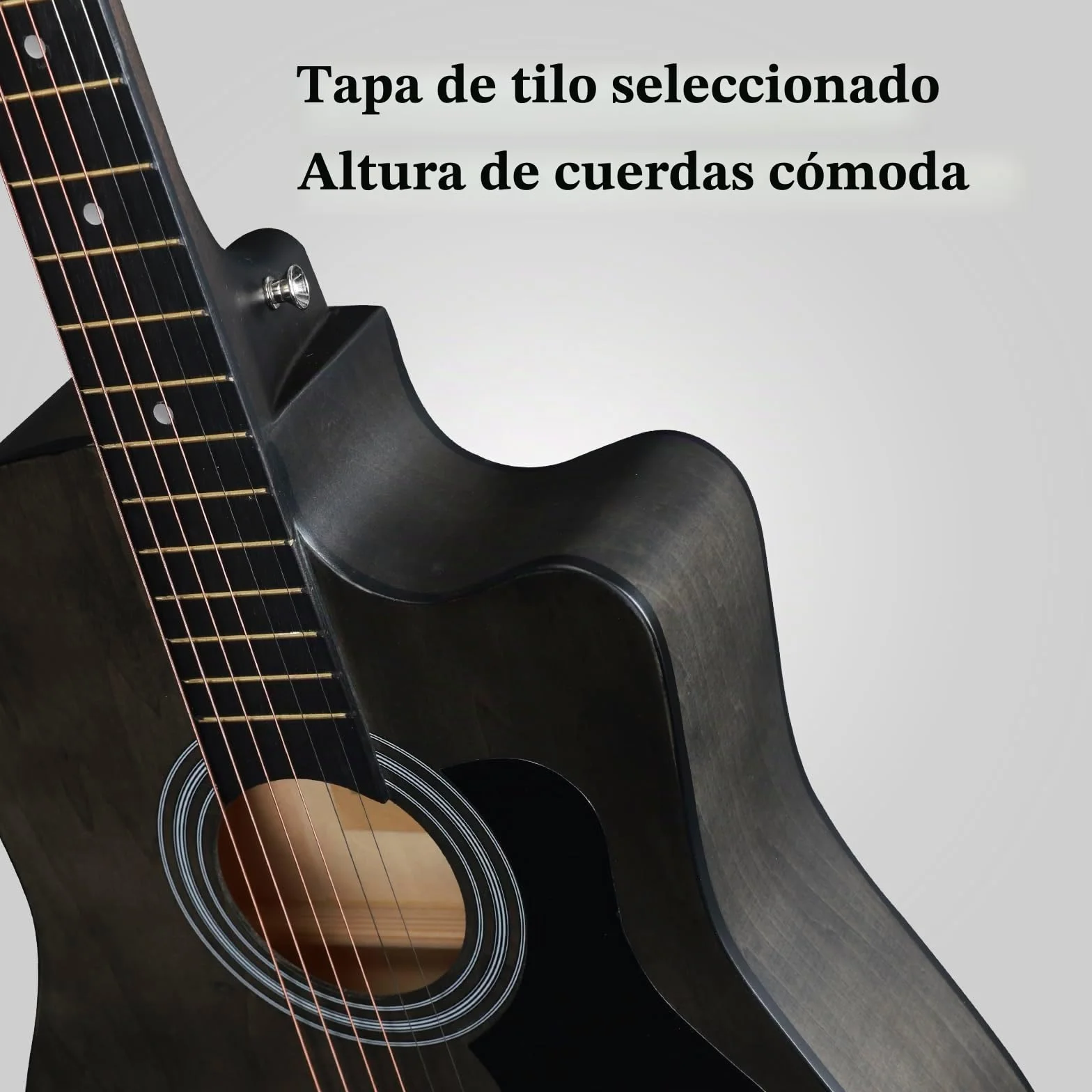 ADM Guitarra acústica para principiantes, 38 pulgadas, color azul para niños, estudiantes, adultos (cuerda de acero), color negro