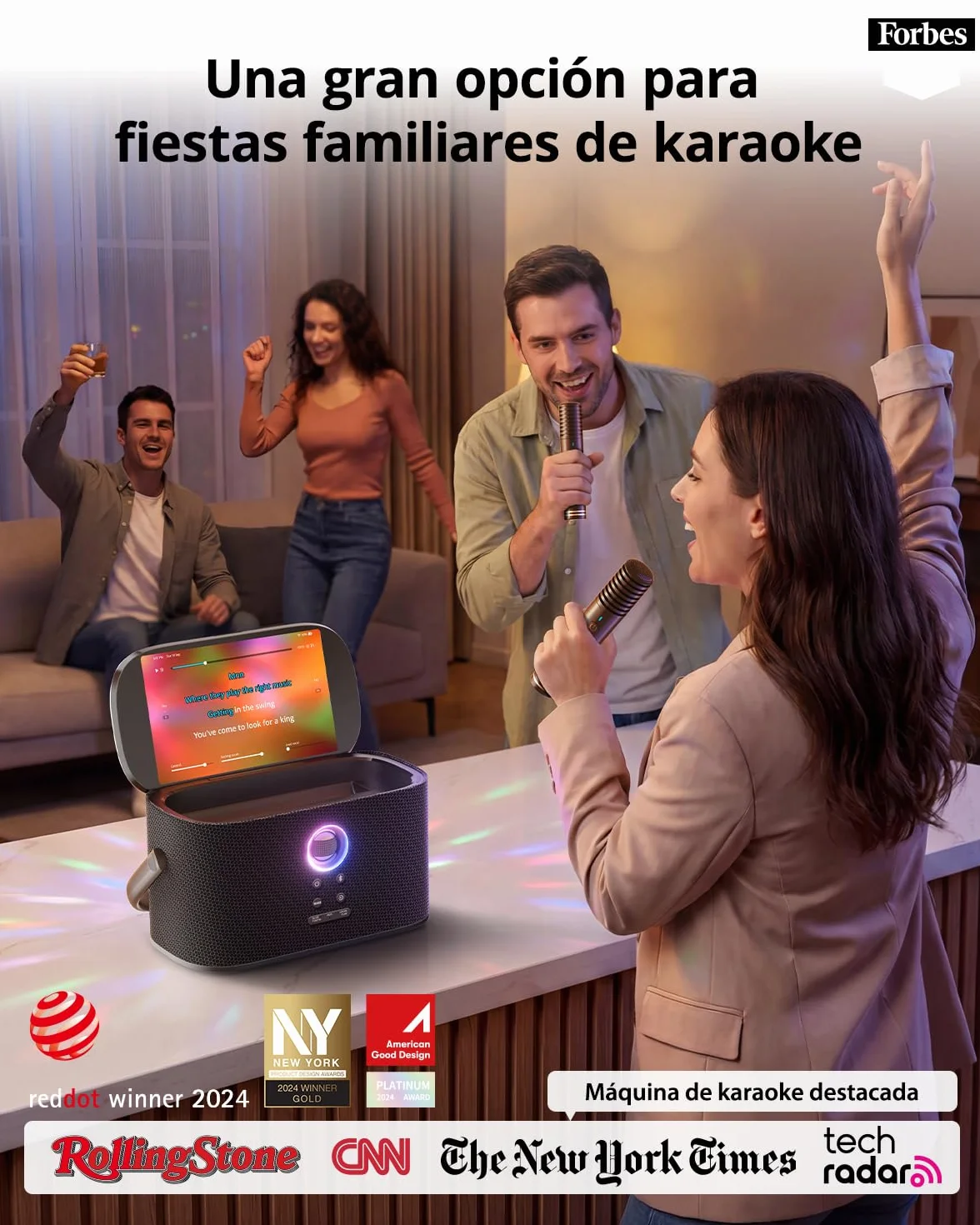 Máquina de Karaoke para Adultos, Pantalla Integrada con Letras, 2 Micrófonos Inalámbricos de Autocarga, Aplicación de Karaoke, Altavoz 140W, Conexión a TV para Fiestas en Casa y Exteriores (Shell S2)