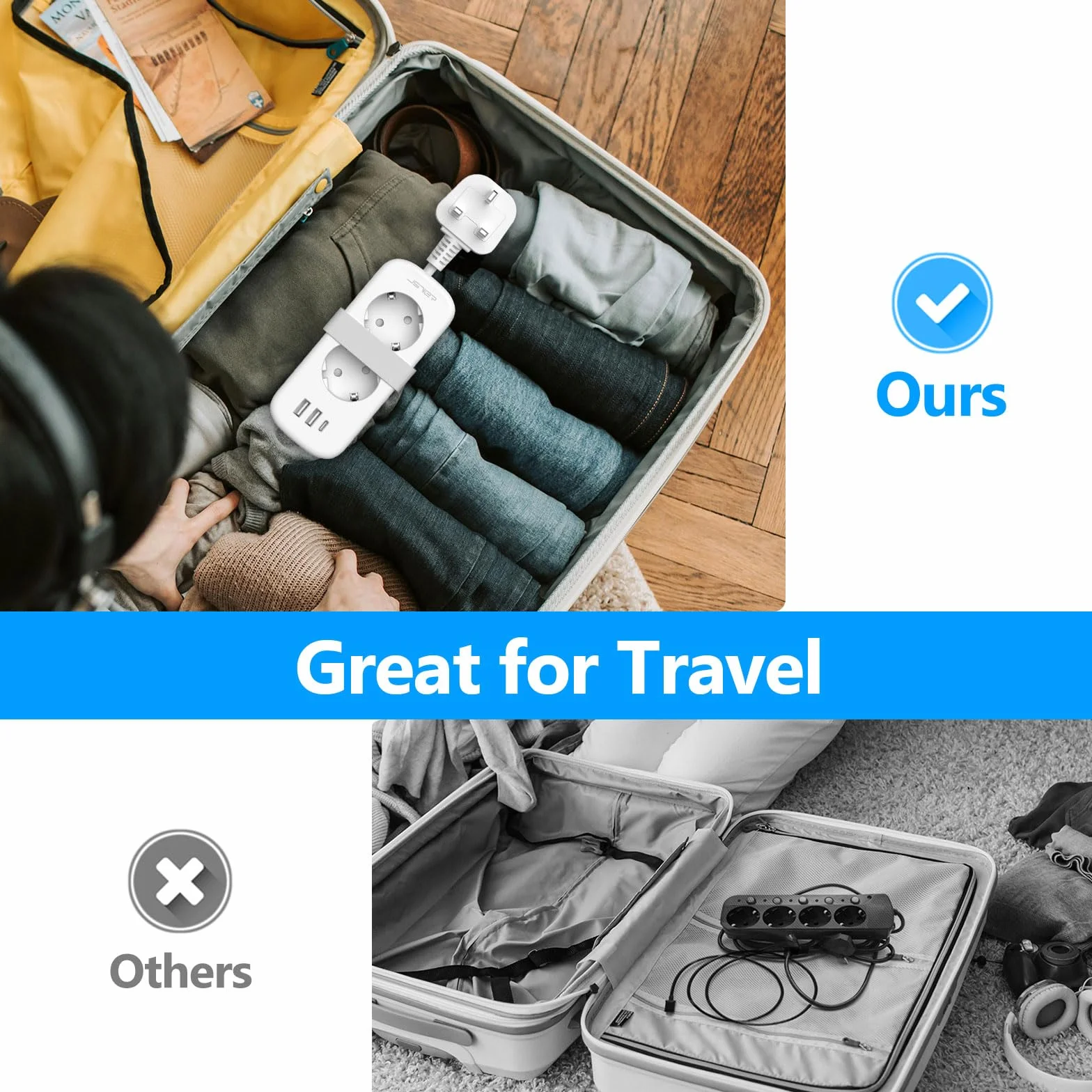 JSVER Adaptador Enchufe UK, Compacto Enchufe de Viaje con 1,5m Cable,Adaptador de Viaje Español a UK Tipo G con USB C para EU a Irlanda, Malasia, Singapur, Hong Kong, Macao-Blanco