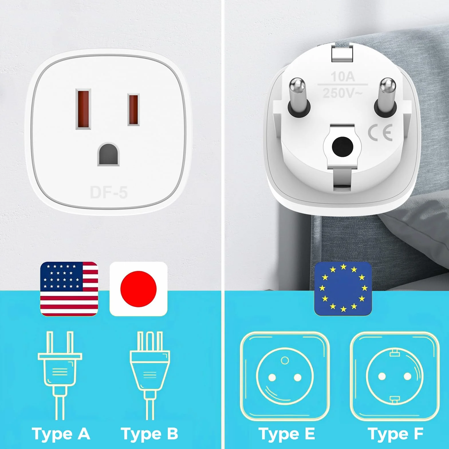 2X Adaptador de Enchufe de USA a Enchufe Europeo, Americano to España, USA a EU, Adaptador de Viaje Estados Unidos a Español