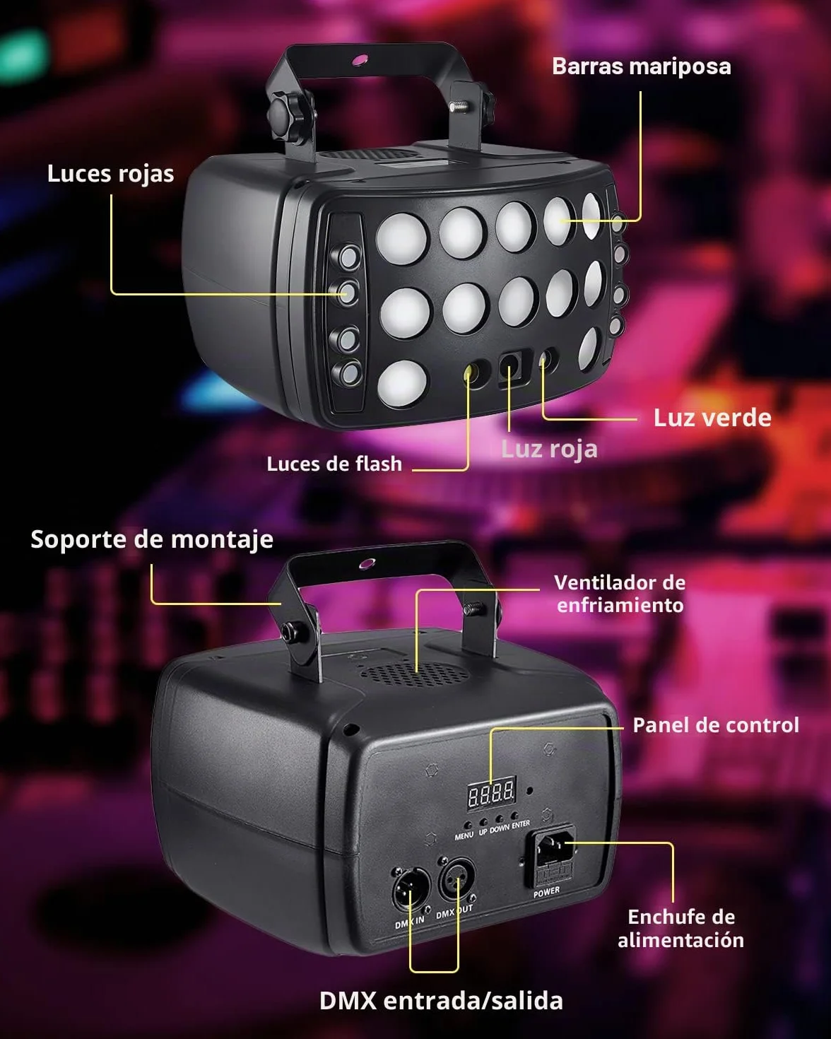 Eagou Diary luces discoteca,50W RGBW LED DMX512 luces de discoteca Flash con función de atenuación súper suave para fiestas,djs,familias,bares