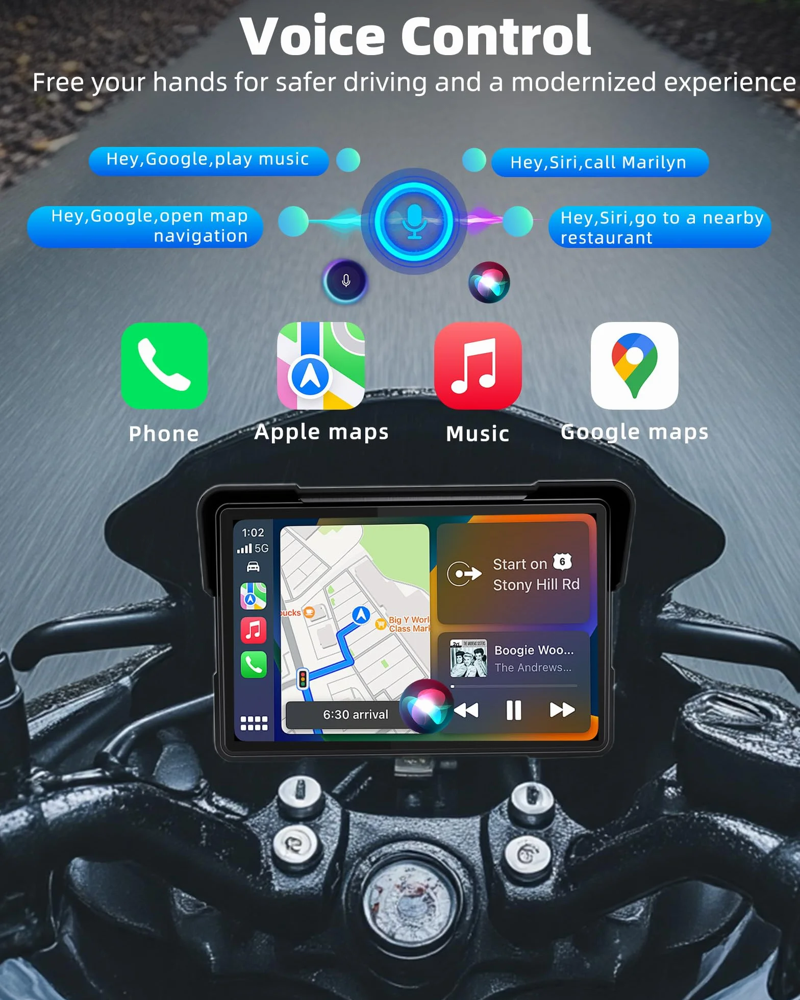 Jansite 7 Pulgadas Carplay Motorcycle GPS Android Auto Navigation con Bluetooth Impermeable IP67