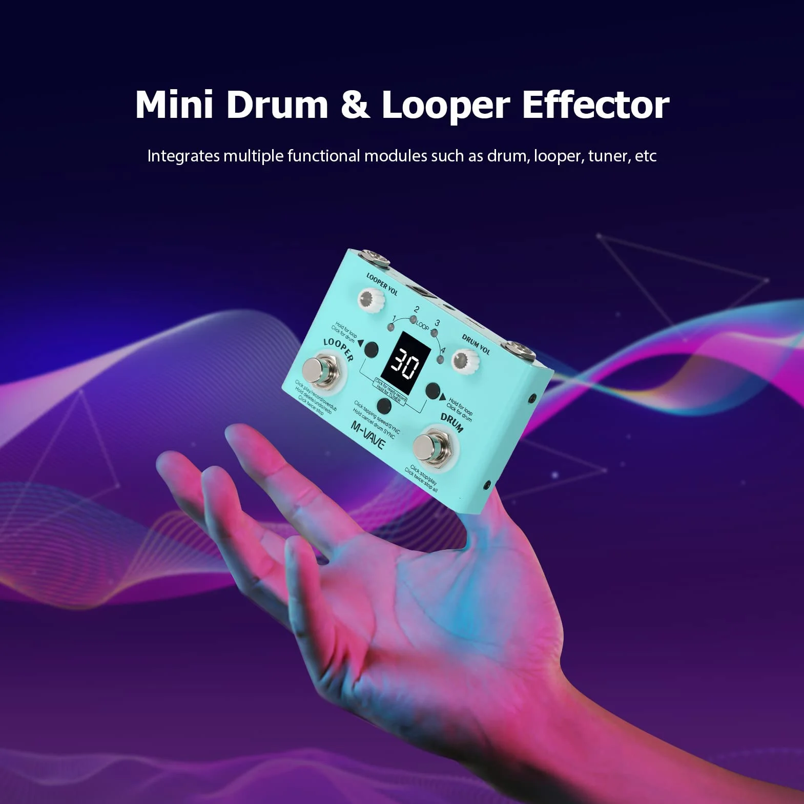 LOST TEMPO Pedal de efectos Drum & Looper Effector Mini 2-in-1 Looper & Drum Machine Doble pedal Looper Pedal Looper Pedal de guitarra 30 tambores y 4 bucles Sintonizador de alta precisión