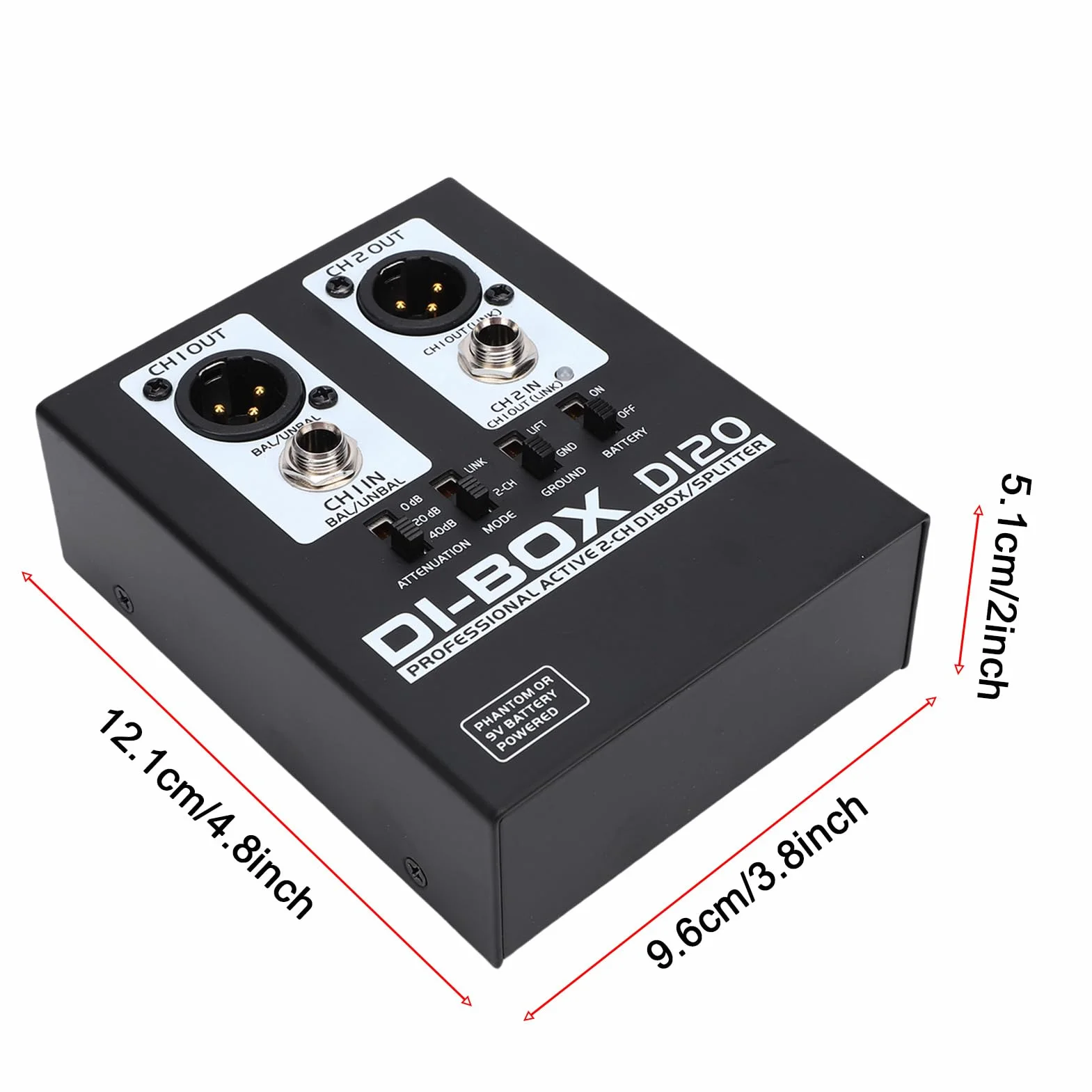 Caja DI activa de 2 canales, XLR TRS balanceada Caja directa estéreo de metal Convertidor de impedancia de señal de inyección directa Eliminador de ruido para altavoz de guitarra