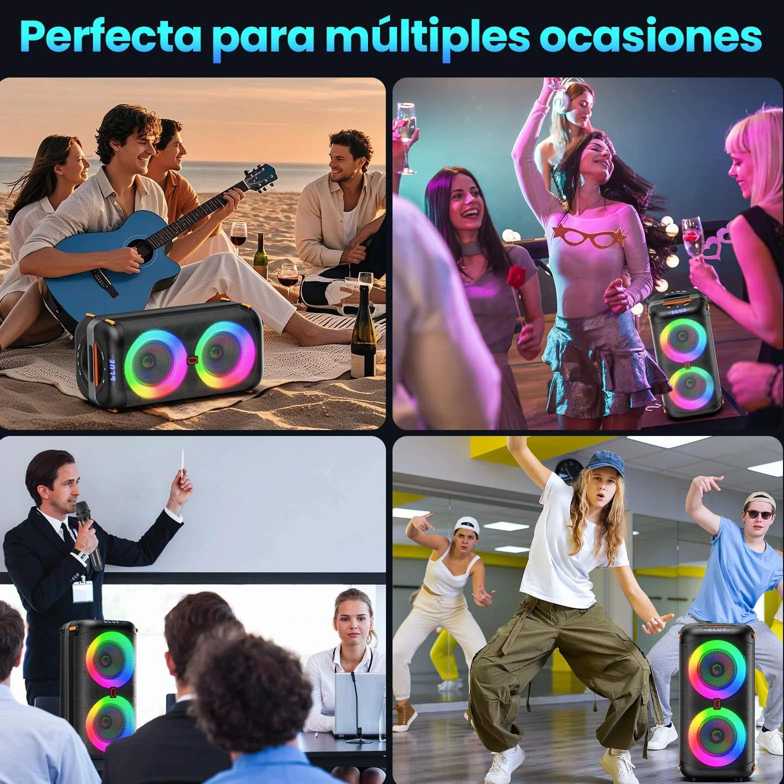 HWWR Máquina Karaoke, Altavoces Bluetooth portátiles con 2 micrófonos inalámbricos para Adultos, Sistema Caja Karaoke PA con Luces de Discoteca para Grandes Fiestas, Soporte TF/USB/FM/Rec/AUX
