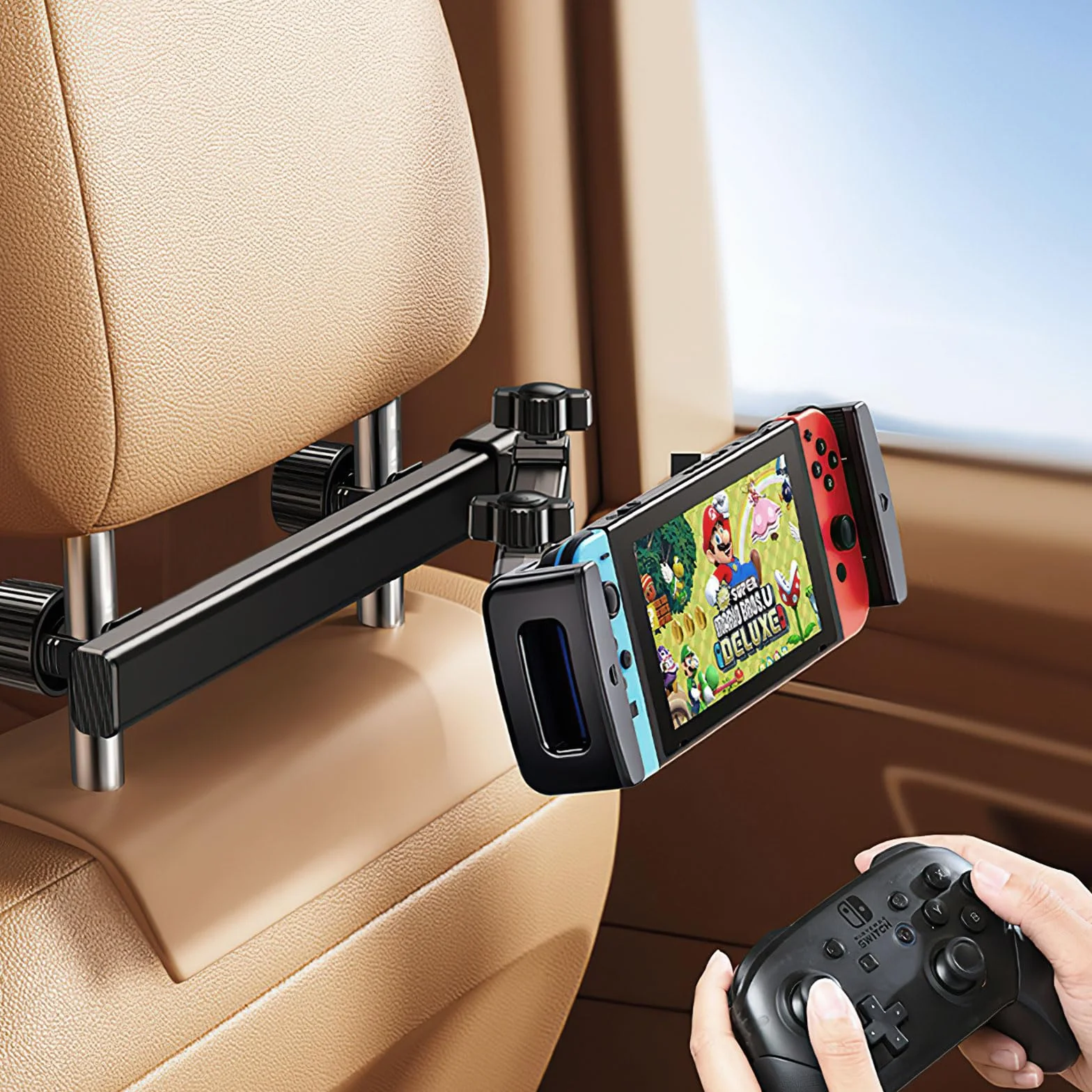 Soporte Tablet Coche Extensible, Soporte Extensible para Tablet Móvil Soporte Reposacabezas Asiento Trasero con Apoyo 360 Rotación para 4,7~31 Pulgadas de iPad y iPhone, Galaxy Tab, Huawei, Switch