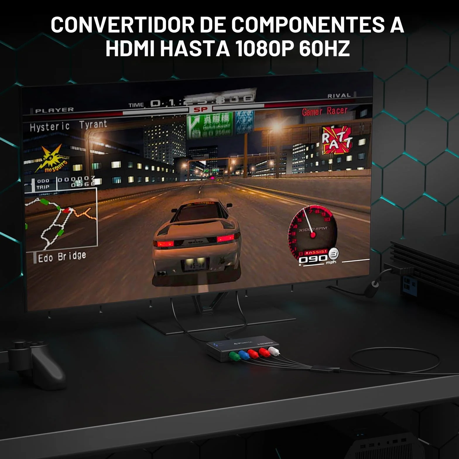 Portta Convertidor de Componente a HDMI, 5 RCA YPbPr a HDMI, Adaptador RGB Compatible con PS2, PS3, Wii, DVD, Xbox 360, HDTV, Monitor, Proyector