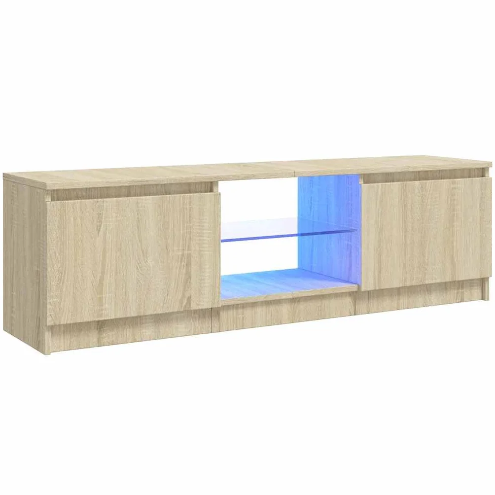 vidaXL Armario TV con Luces LED Soporte Mobiliario Aparador Estante Salón Sala de Estar Dormitorio Decoración Roble Sonoma 120x30x36 cm