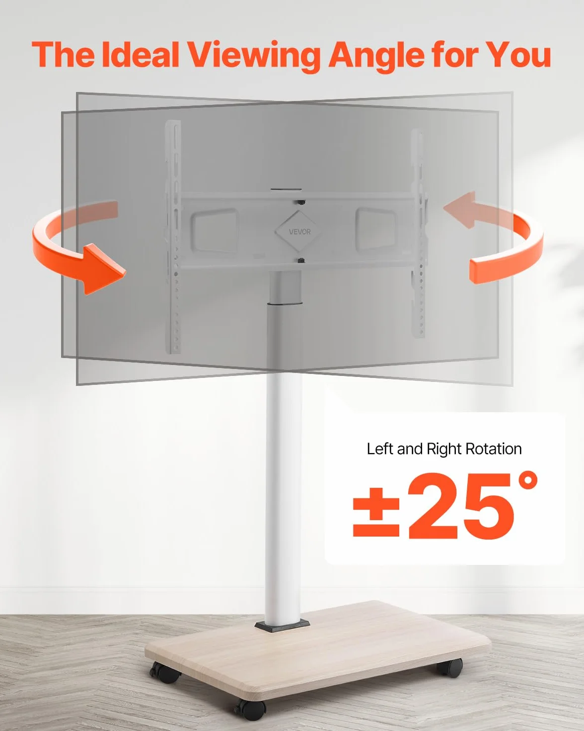 VEVOR Soporte de TV con Ruedas para Televisores 812,8-1778 mm 45 kg, Rotación 25° Izquierda Derecha, Altura Ajustable, Estante