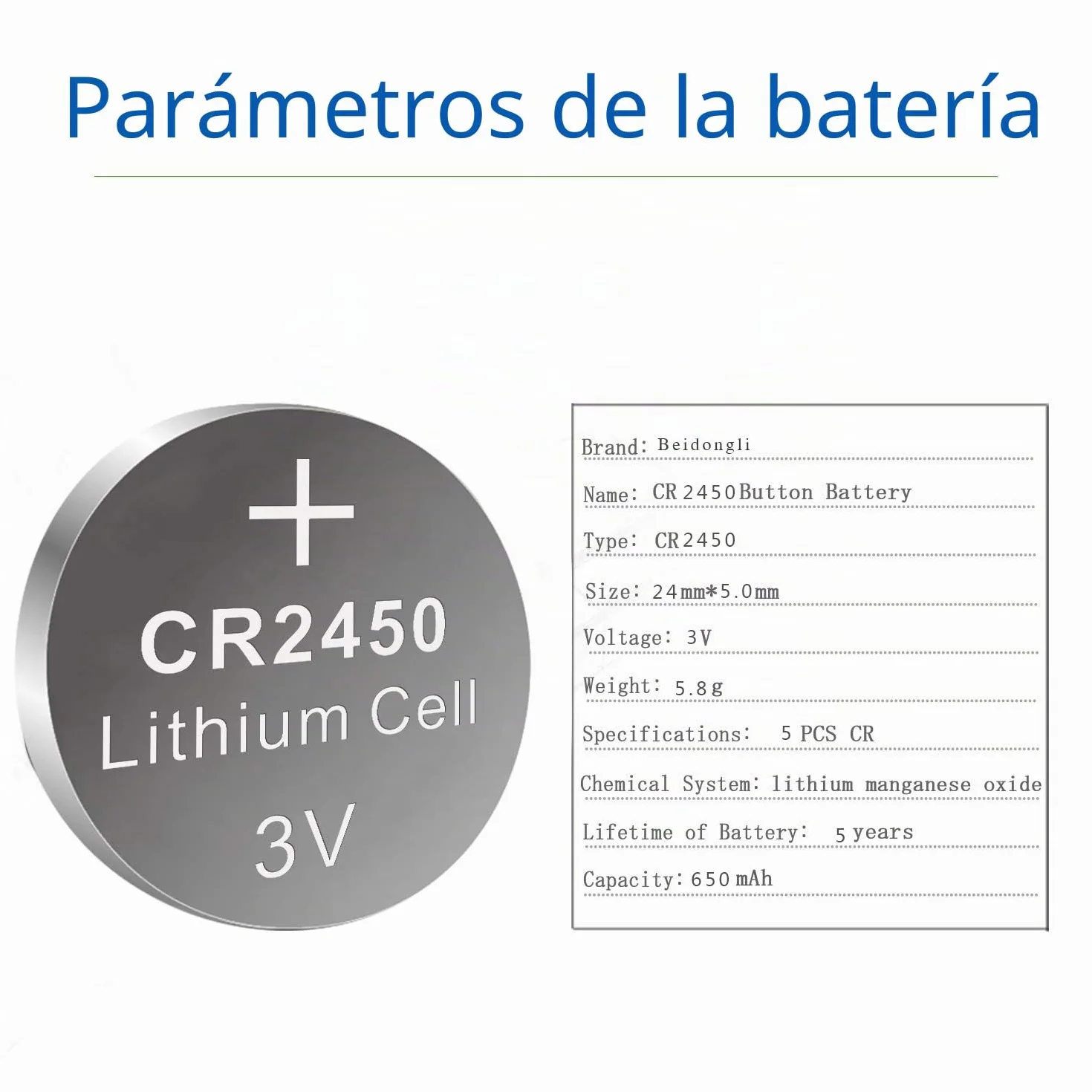 CR2450 Pilas de Botón 3V Litio 10 Piezas Batería de Litio