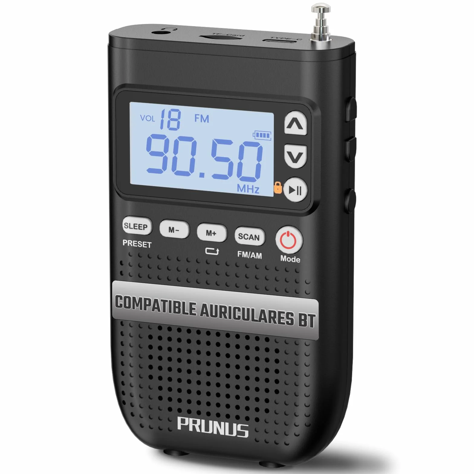 PRUNUS J-618 Mini Radio de Bolsillo admite Conexión de Auriculares Bluetooth, Am FM Radios Digital con Preajuste Manuales, Radio Portatil Pequeña Recargable de 2000mah, Altavoz Tarjeta SD/Bluetooth.