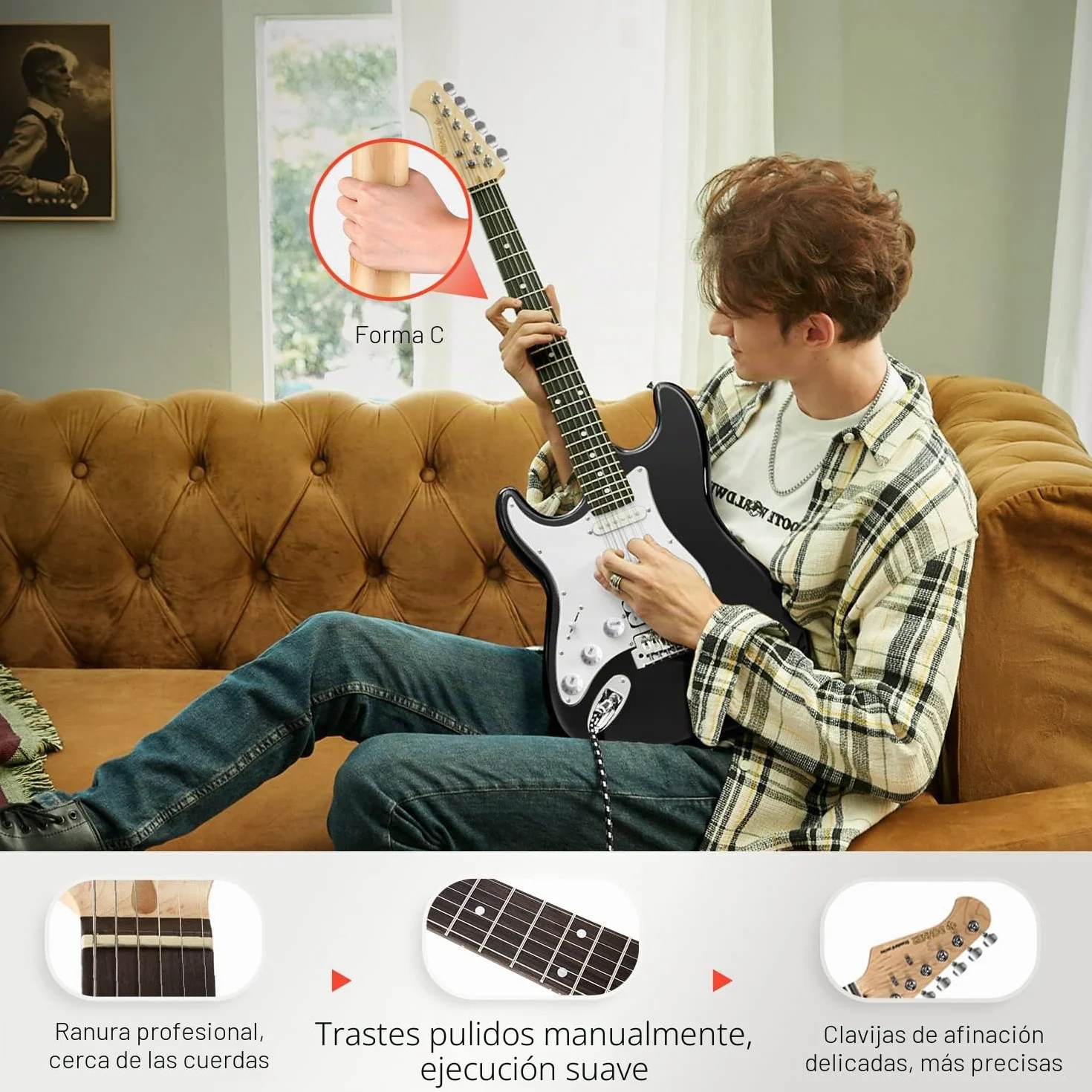Donner Guitarra Eléctrica para zurdos de tamaño completo de 39 pulgadas con amplificador, bolsa, capo, correa, cuerda, sintonizador, cable y púas (Negro, DST-100BL)