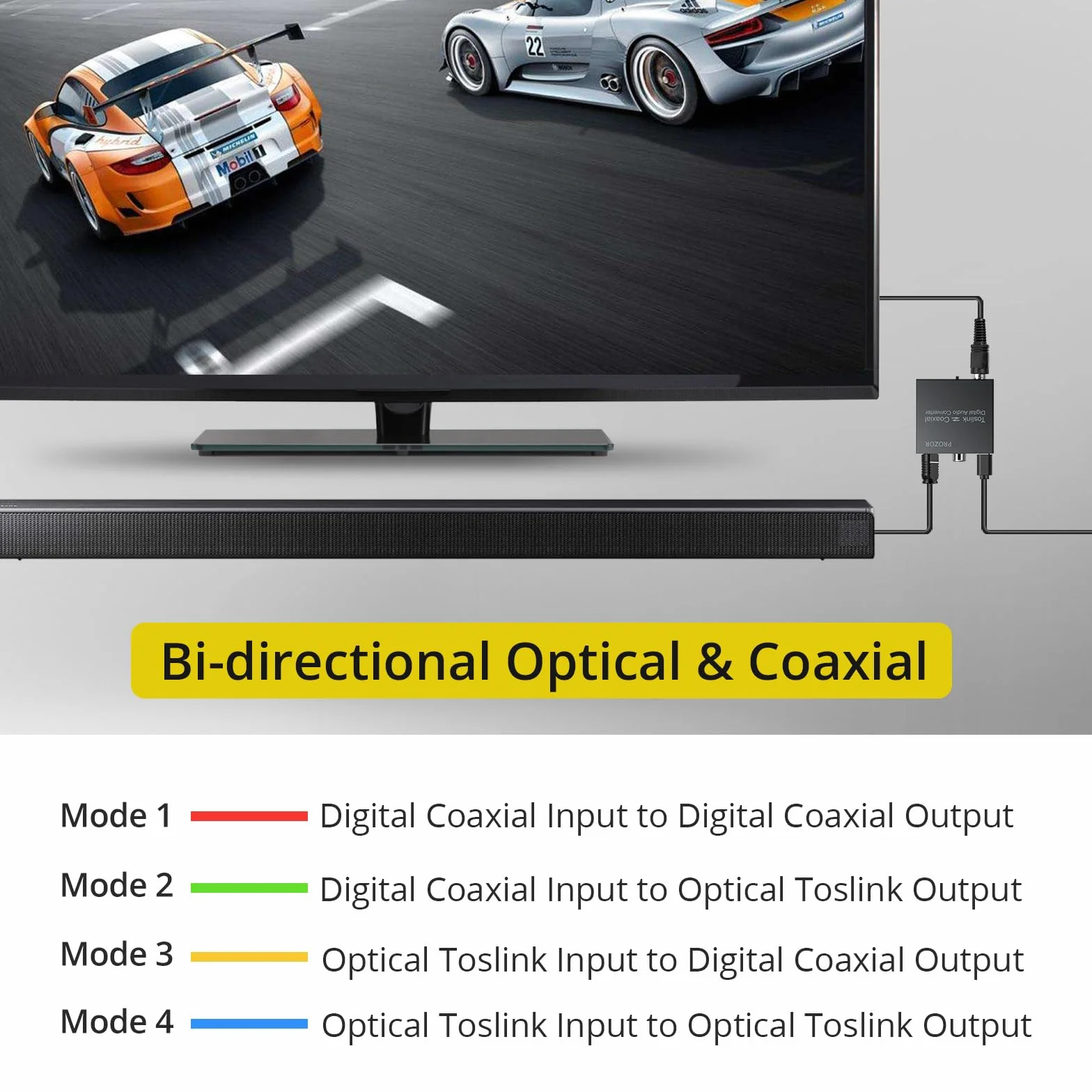 PROZOR Convertidor Audio Digital SPDIF Coaxial Óptico 192KHz DTS/Dolby-AC3 Divisor Bidireccional con Cable Óptico