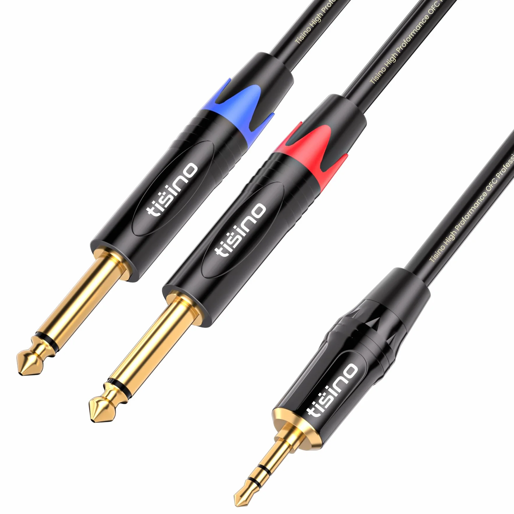 Tisino Cable Mini Jack a Jack Stereo- Cable Audio 3,5 mm a Doble 6,3 mm Mono para Mezclador, Ordenador portátil, Dispositivos de Cine en casa, Amplificadores- 1M