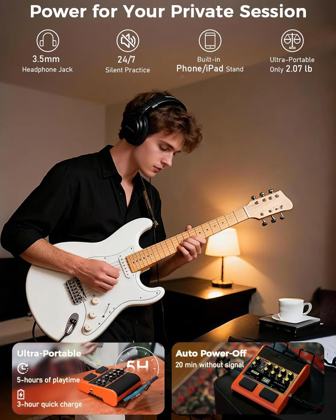 JOYO - Amplificador de entrenamiento de guitarra portátil de 10 W con pedal multiefecto, grabación OTG, Bluetooth, 14 modelos de amplificador, ecualizador de 3 bandas, 36 ritmos y Looper (Jam Buddy II