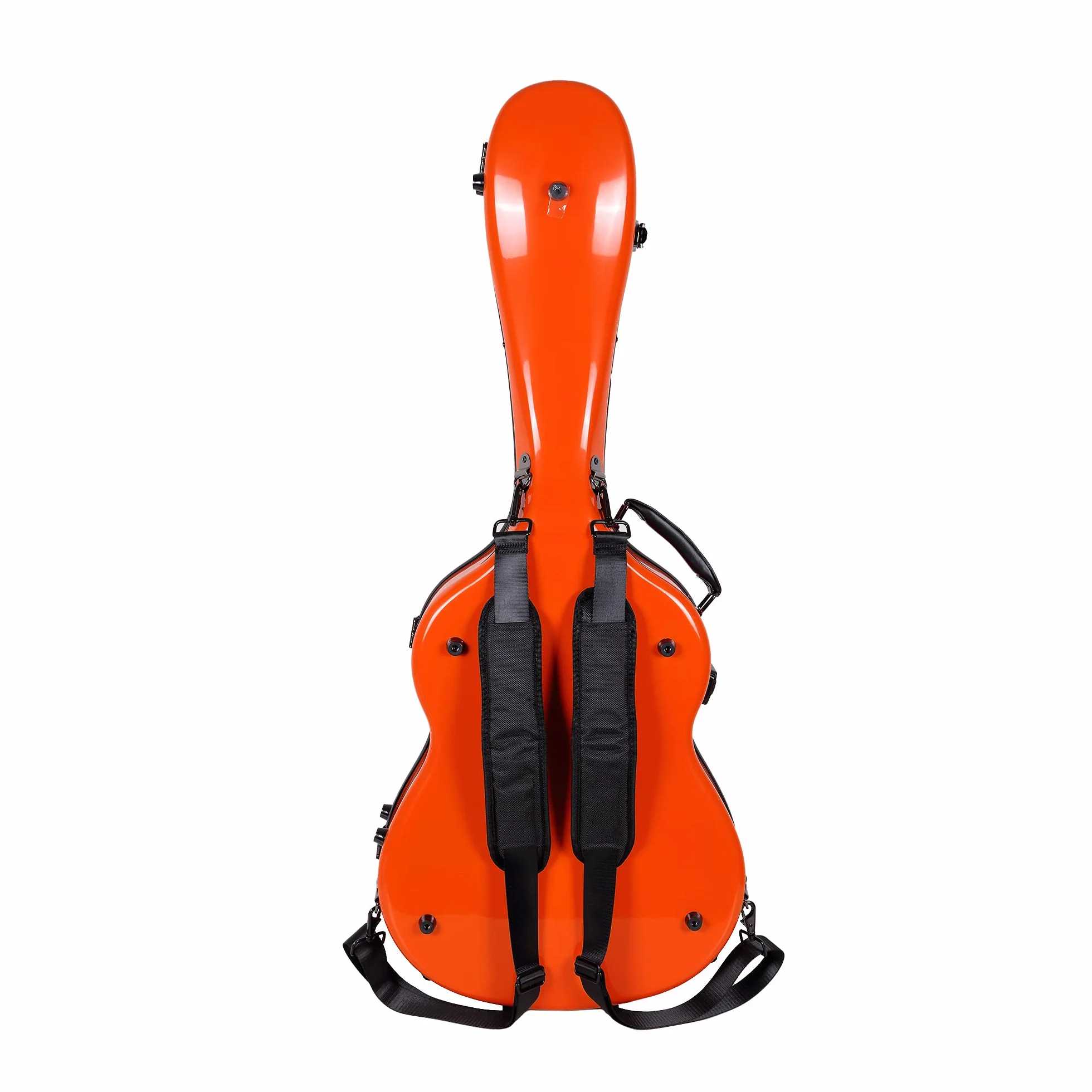 Crossrock Funda para Guitarra clásica de Fibra de Vidrio para Cuerda de Nailon 4/4, Carcasa Naranja Brillante, Cerradura TSA, Interior de Terciopelo Azul, Funda Moldeada Ligera para Viajes, Orange