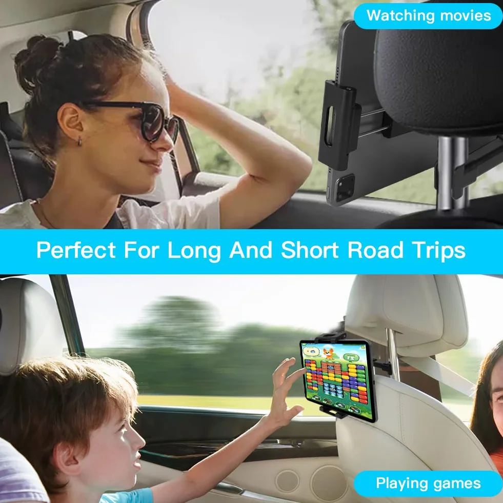 URAQT Soporte Tablet Coche, Tablet para Coche Reposacabezas con Apoyo 360 Rotación y Soporte Extensible, Soporte Compatible iPad Coche para Todos Los 4,7~11 Pulgadas del Teléfono,Tableta