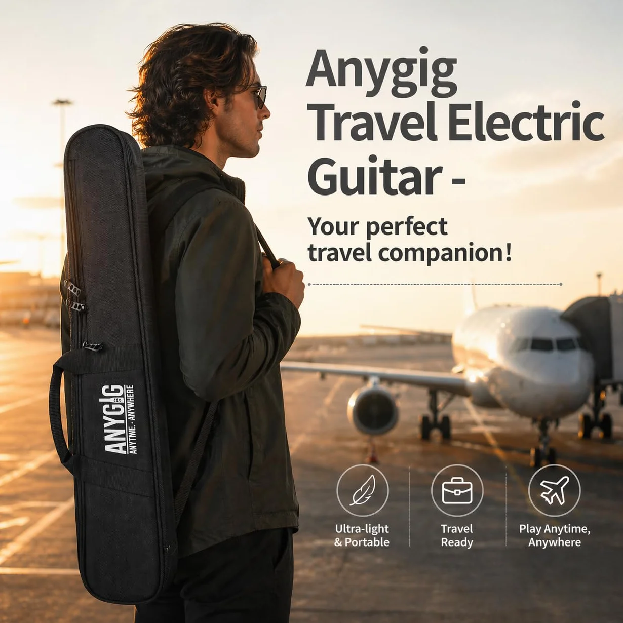 Guitarra eléctrica de viaje ultraligera con diapasón de palisandro de 64 cm, color negro