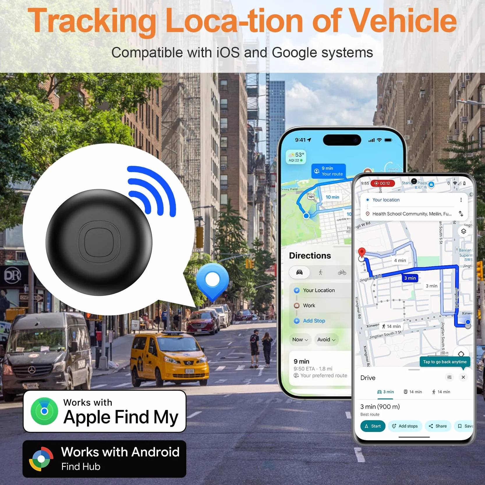 Localizador GPS para Coche sin Suscripción Bluetooth Compatible iOS Android con Funda Protectora Llavero Silicona Magnética Negro