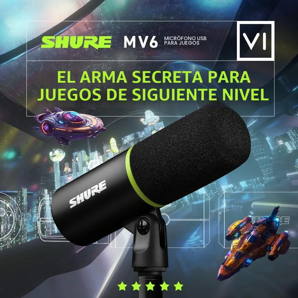 Shure MV6 Microfono par Juegos, Micrófono USB dinámico para PC para Juegos y Streaming - Soporte de Sobremesa de Base Redonda, Cancelación de Ruido de Fondo, Tap-to-Mute, 3.5mm Salida