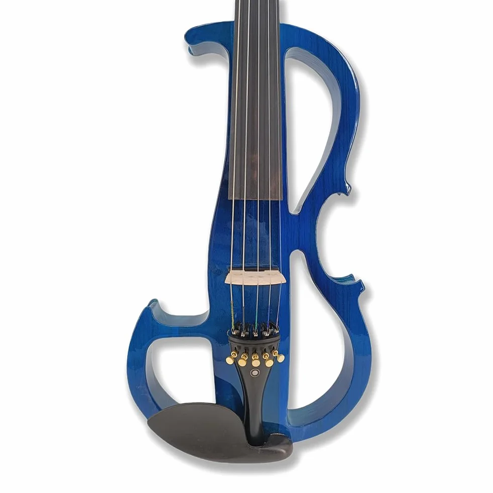 Viola eléctrica azul 4/4 juego de viola silenciosa de tamaño completo para principiantes, adultos y adolescentes, viola de madera maciza con accesorios de ébano, kit de regalo para