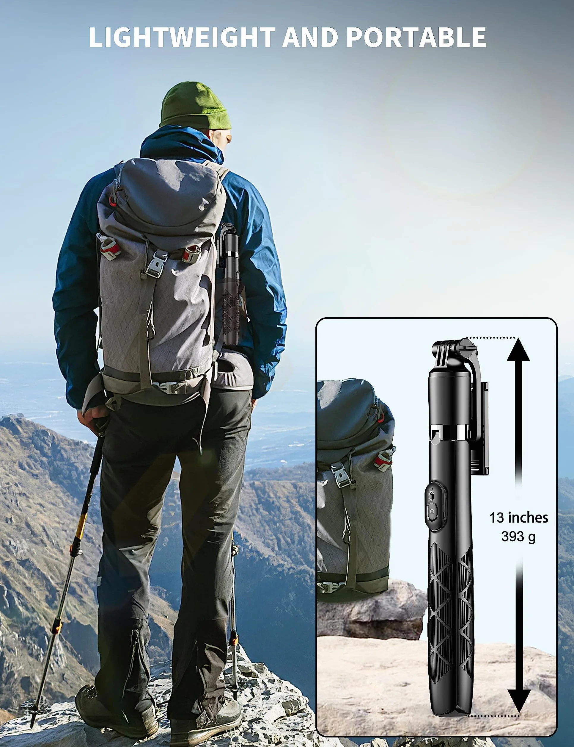 180cm Trípode para Movil, Palo Selfie Tripode con Control Remoto Desmontable para Teléfono Móvil, Soporte de Trípode de Teléfono Compatible con iPhone/Samsung/GoPro/Cámara