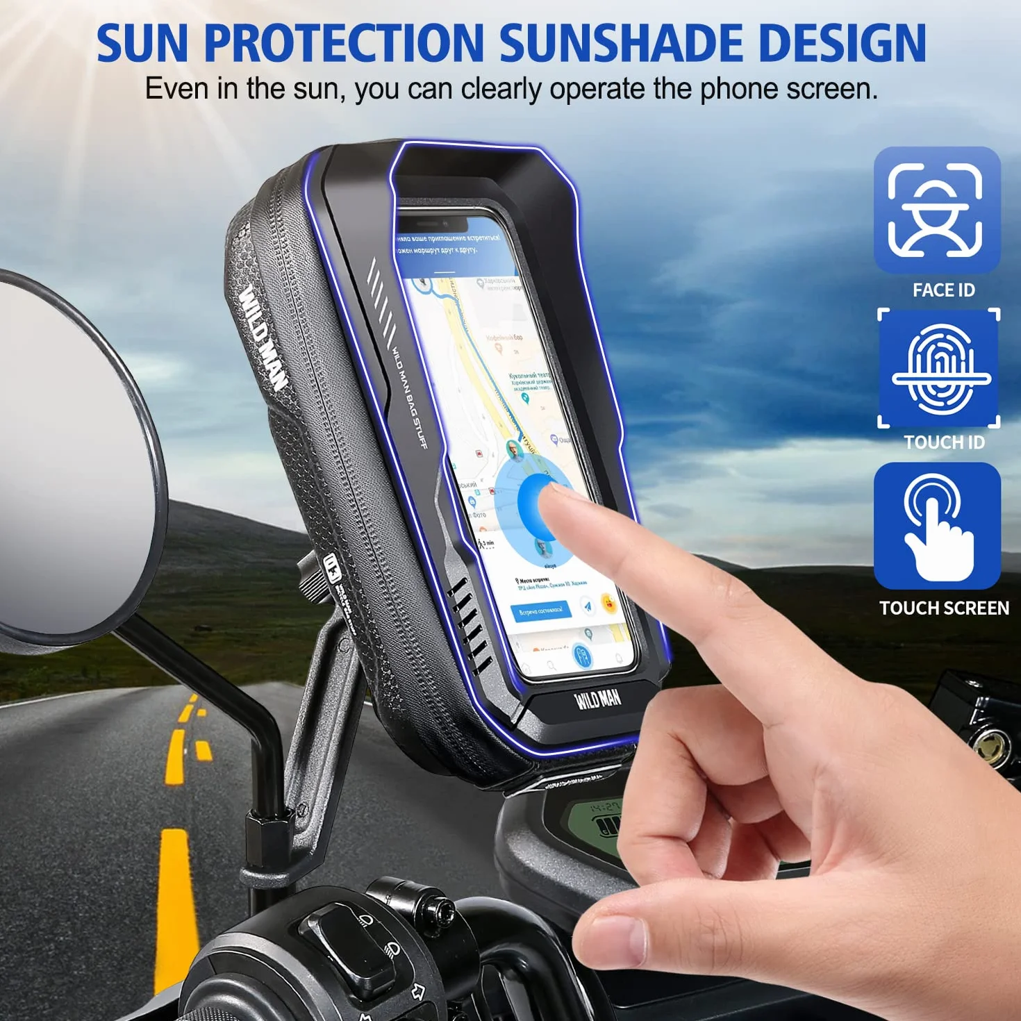 Soporte Móvil Moto Impermeable de Aluminio para Retrovisor - Rotación 360° Ajustable Con Cubierta de Lluvia - Compatible Con Teléfonos de 3.5-6.9"