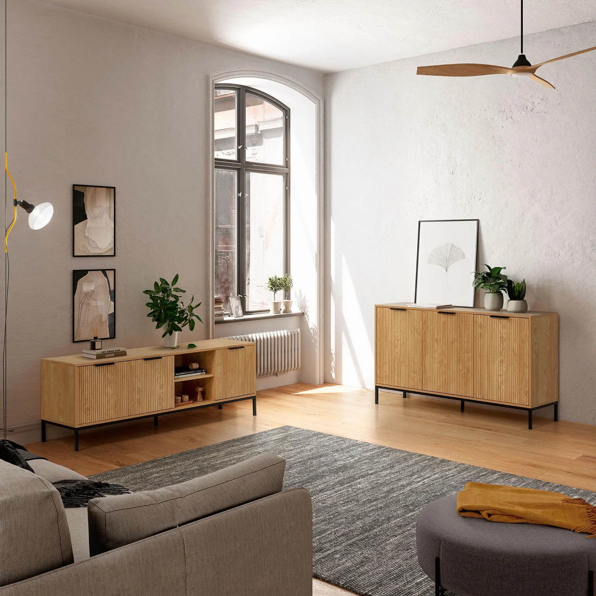 HOMN LIVING Mueble TV Mónica 3 Puertas Color Madera, 160 cm (Ancho) 40 cm (Profundo) 55 cm (Altura)
