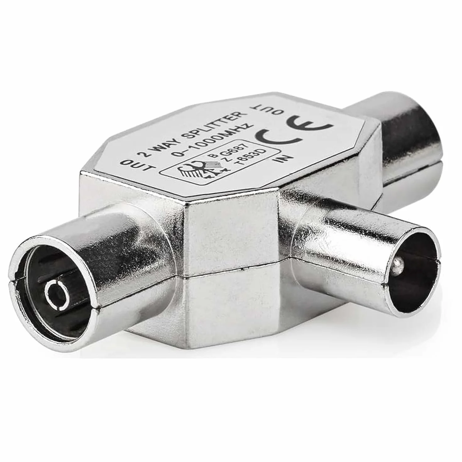 CABLEPELADO Distribuidor de TV | Divisor Coaxial en T | DVB-T2 | Divisor Antena TV | Metal | 2 salidas hembras - 1 Entrada macho