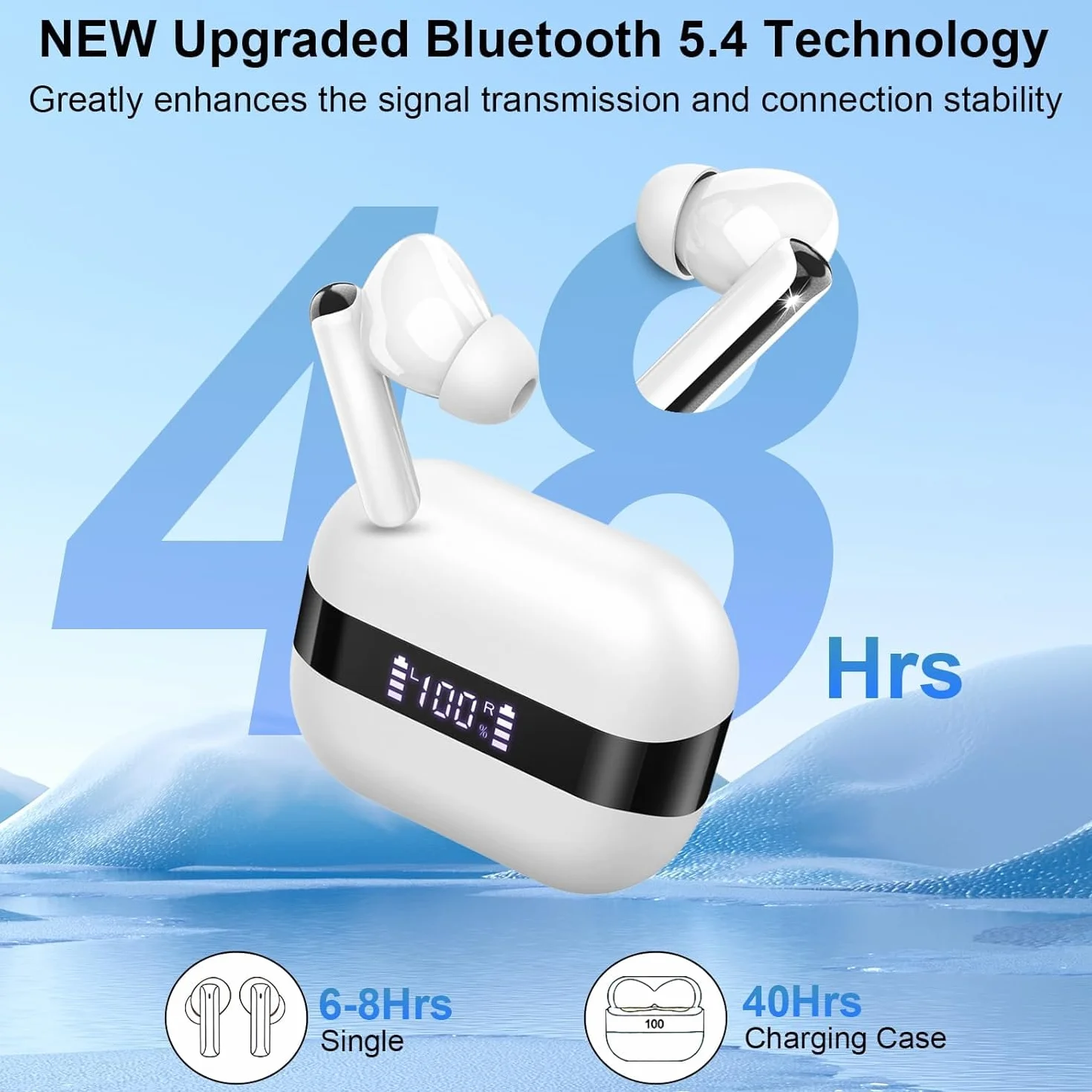 Auriculares Bluetooth, Auriculares Inalámbricos Bluetooth 5.4 con 4 micrófonos de cancelación de Ruido ENC, Cascos Inalambricos Bluetooth estéreo HiFi de 48 Horas, IPX7 Impermeable Audifonos
