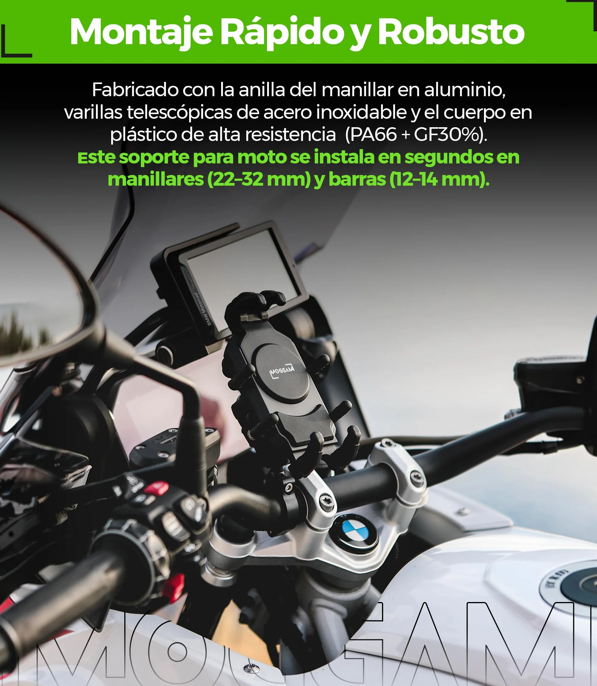 Soporte Móvil Moto Trail Antivibración Antirrobo Compatible Smartphones 5.4-7.2 Pulgadas