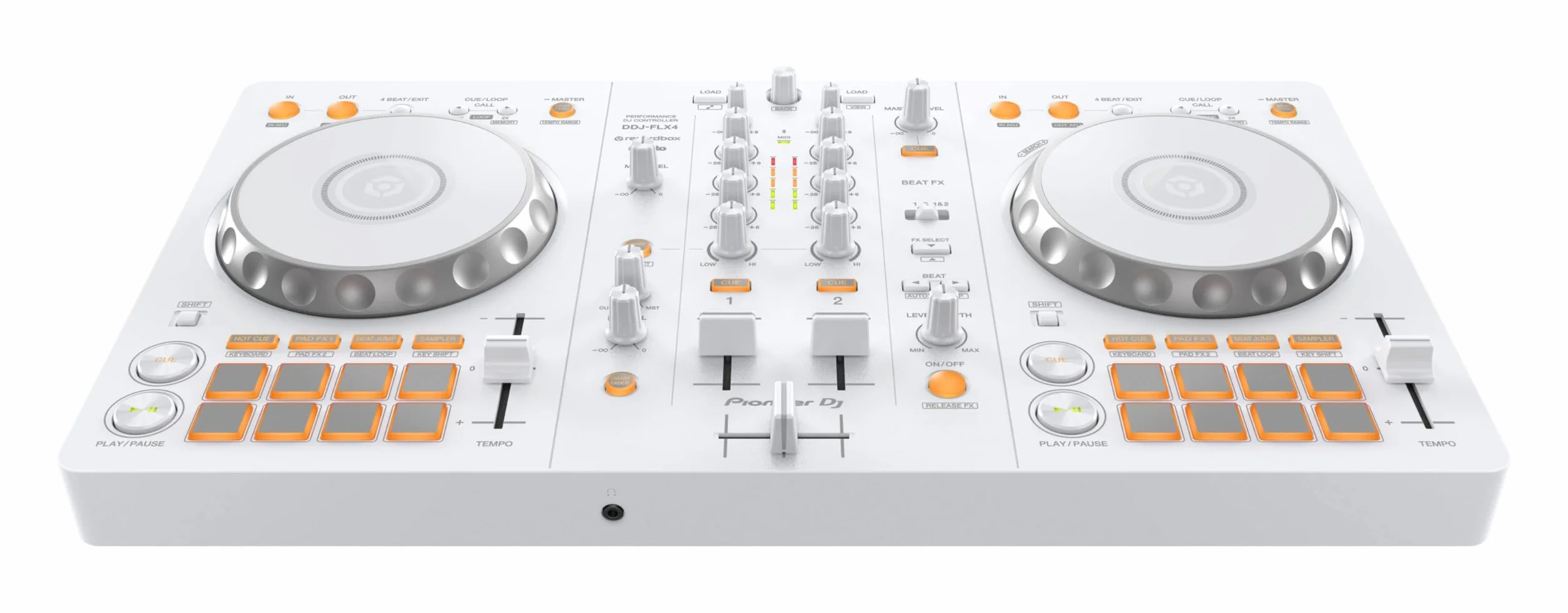 Pioneer DJ DDJ-FLX4 - Rekordbox de 2 cubiertas y controlador Serato DJ - Blanco, edición limitada