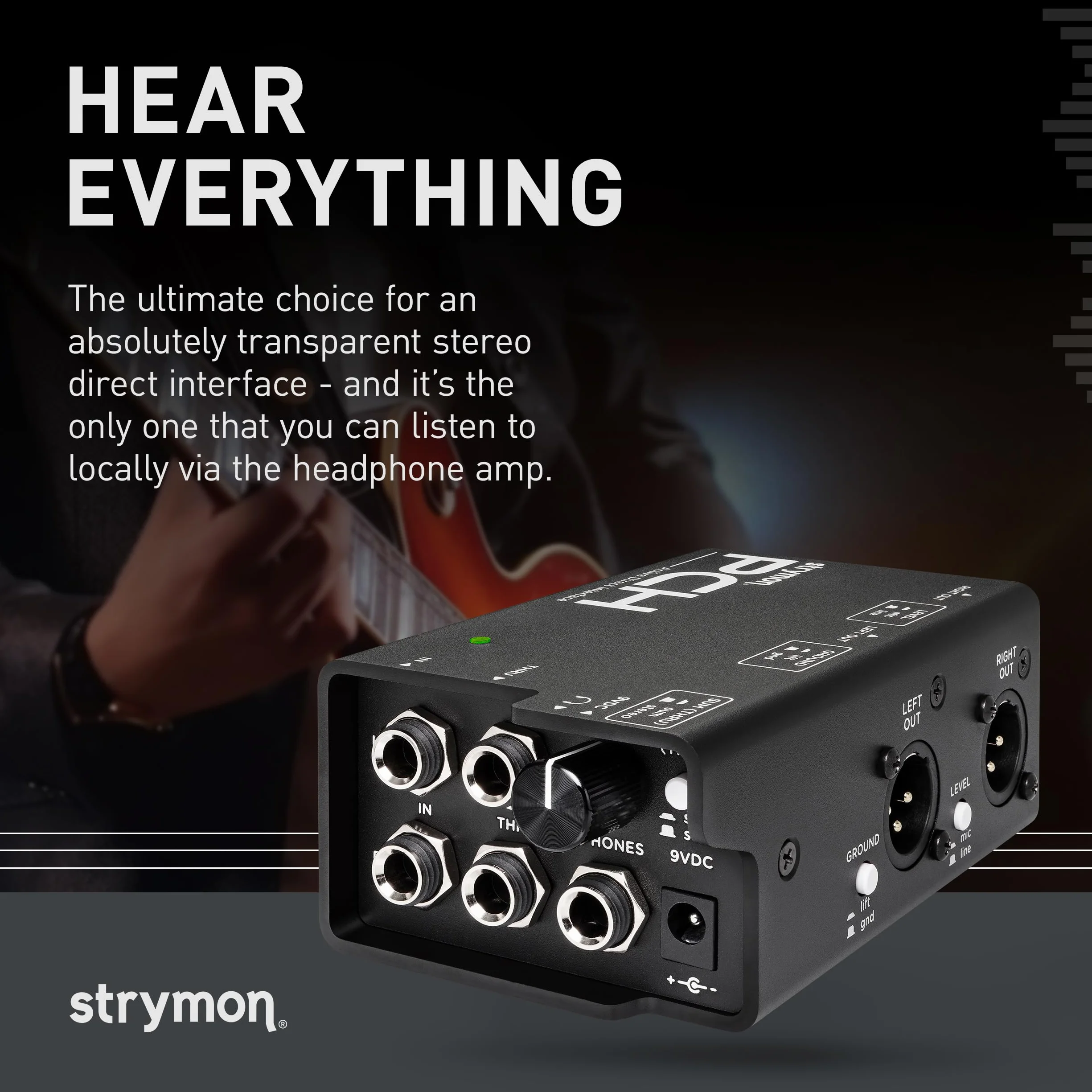 Strymon PCH - Caja DI de interfaz directa activa estéreo con amplificador de auriculares de estudio para guitarra, pedaleras, sintetizador, teclado