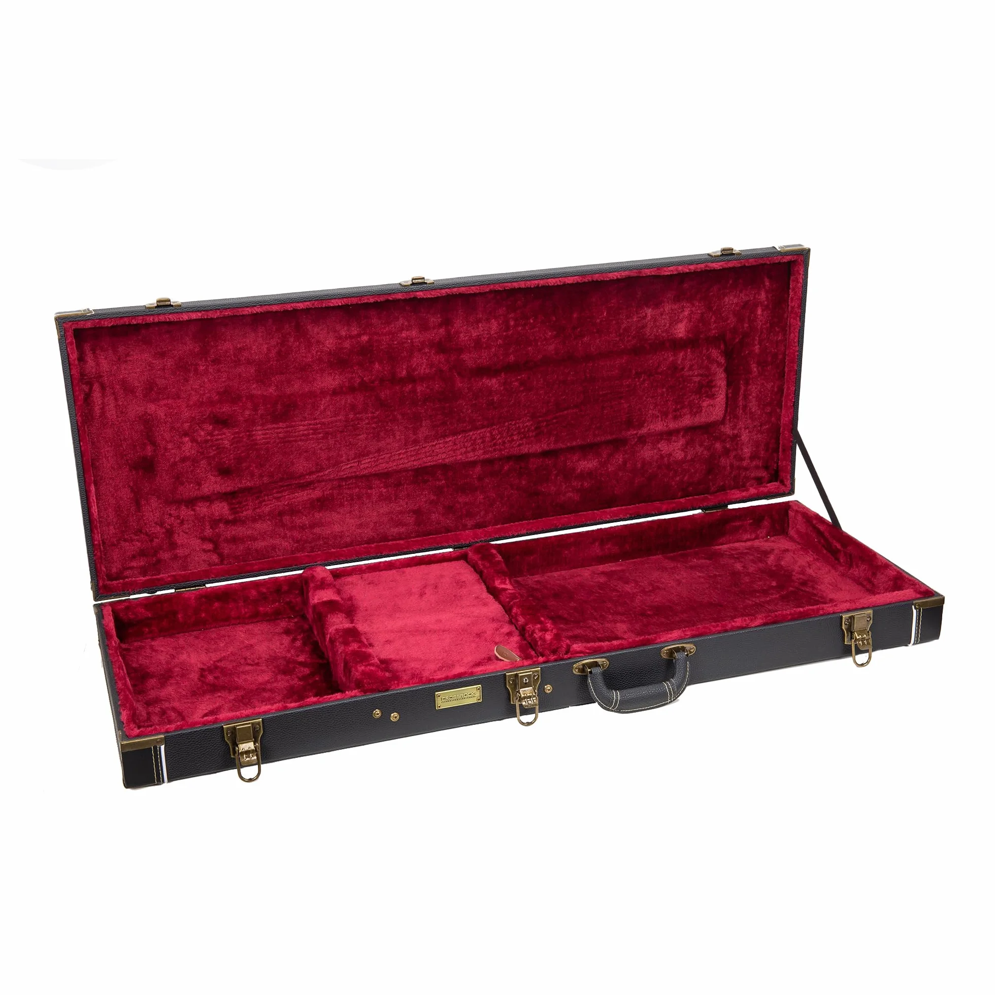 Crossrock Funda de Madera para Guitarra eléctrica Jazzmaster (Estilo Moderno) y Jaguar, Acabado Negro, herrajes Vintage, Forro de Esponja, Compartimento de Almacenamiento, Black, Jazzmaster