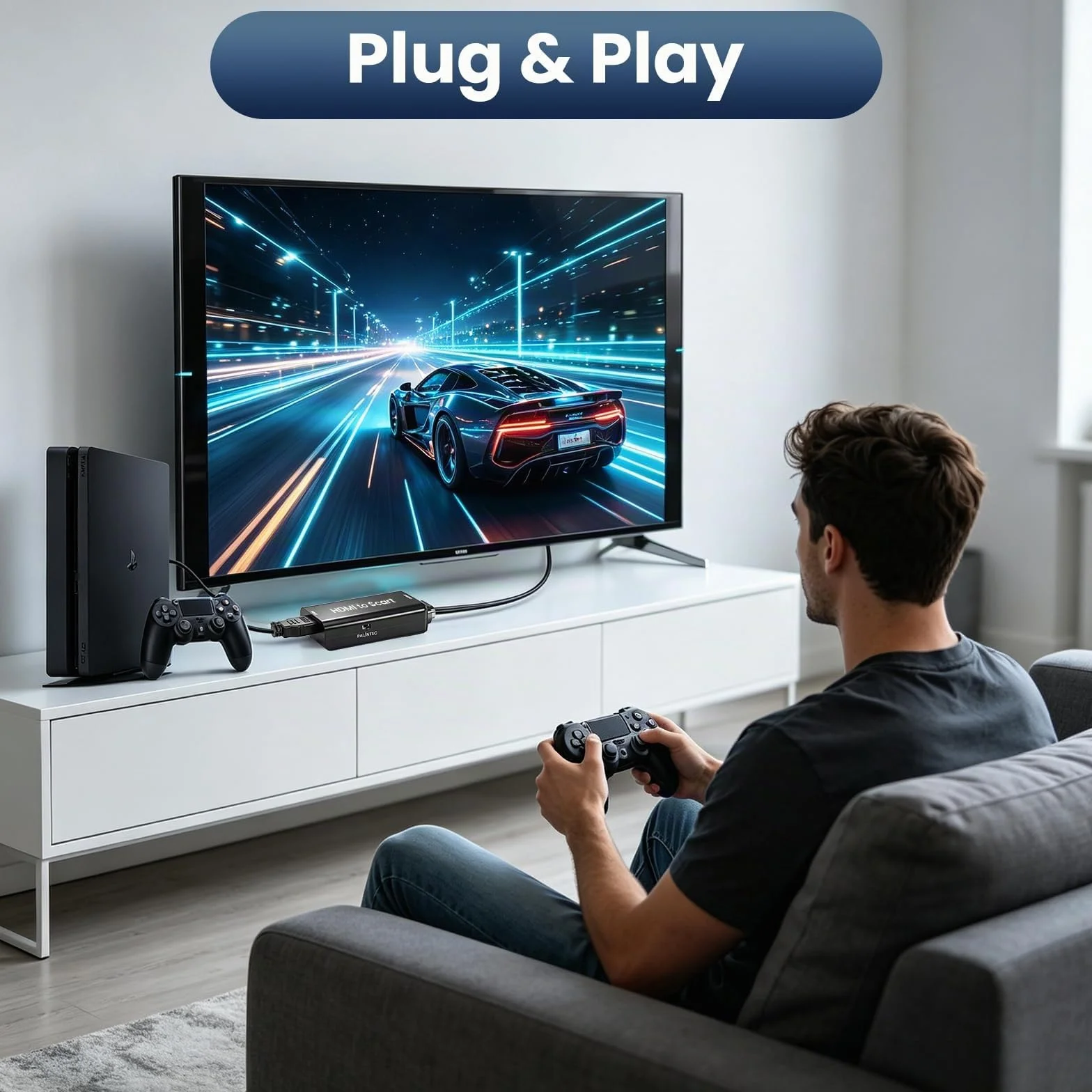 AMANKA HDMI a SCART Convertidor,1080P Adaptador HDMI a Euroconector Soporte Scaler HD Vídeo Compuesto Adaptador de Audio Estéreo CVBS Señal para Sky HD BLU Ray DVD TV PS3