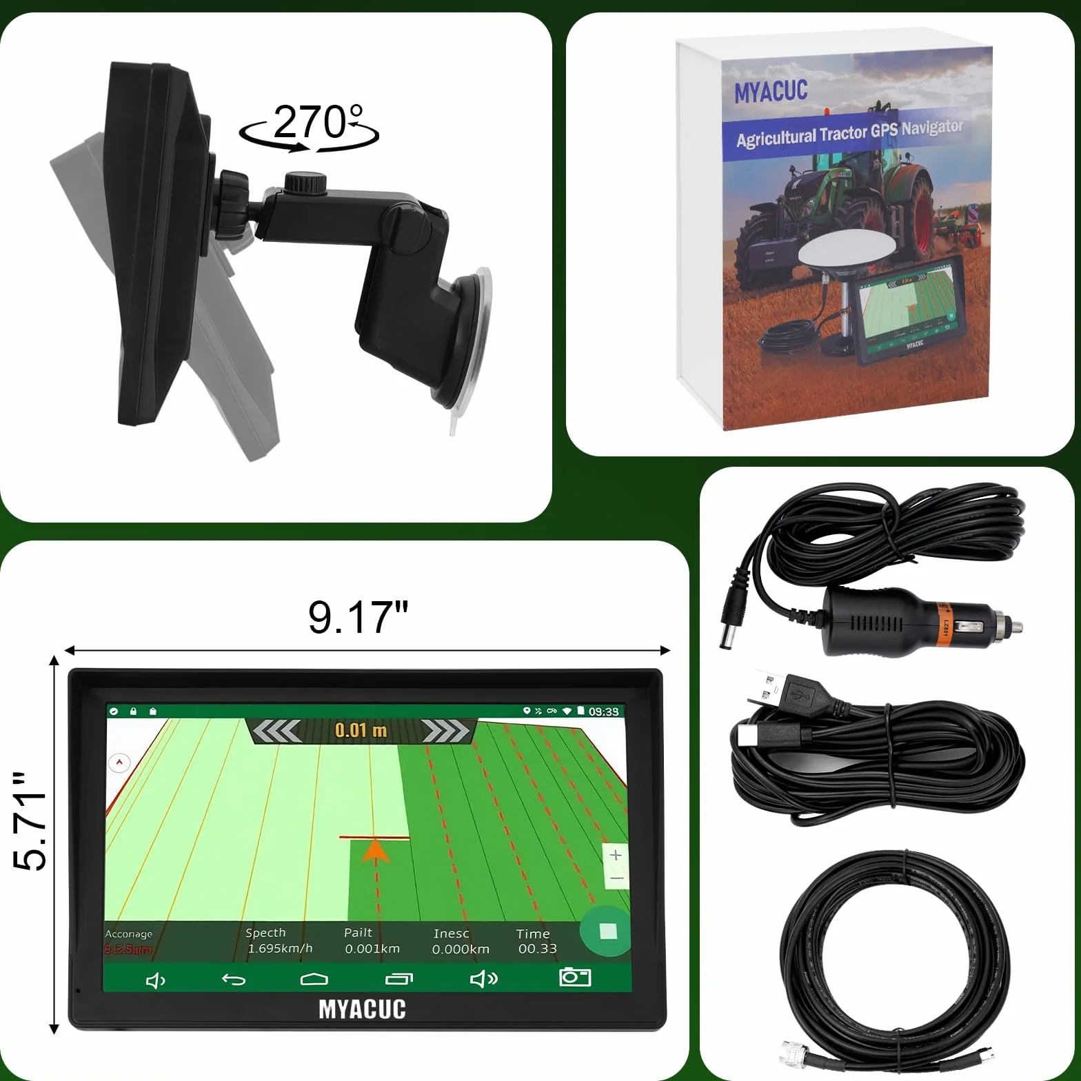 Navegador GPS para Tractor, Navegador Agrícola GNSS, Pantalla Táctil 9", Posicionamiento Automático