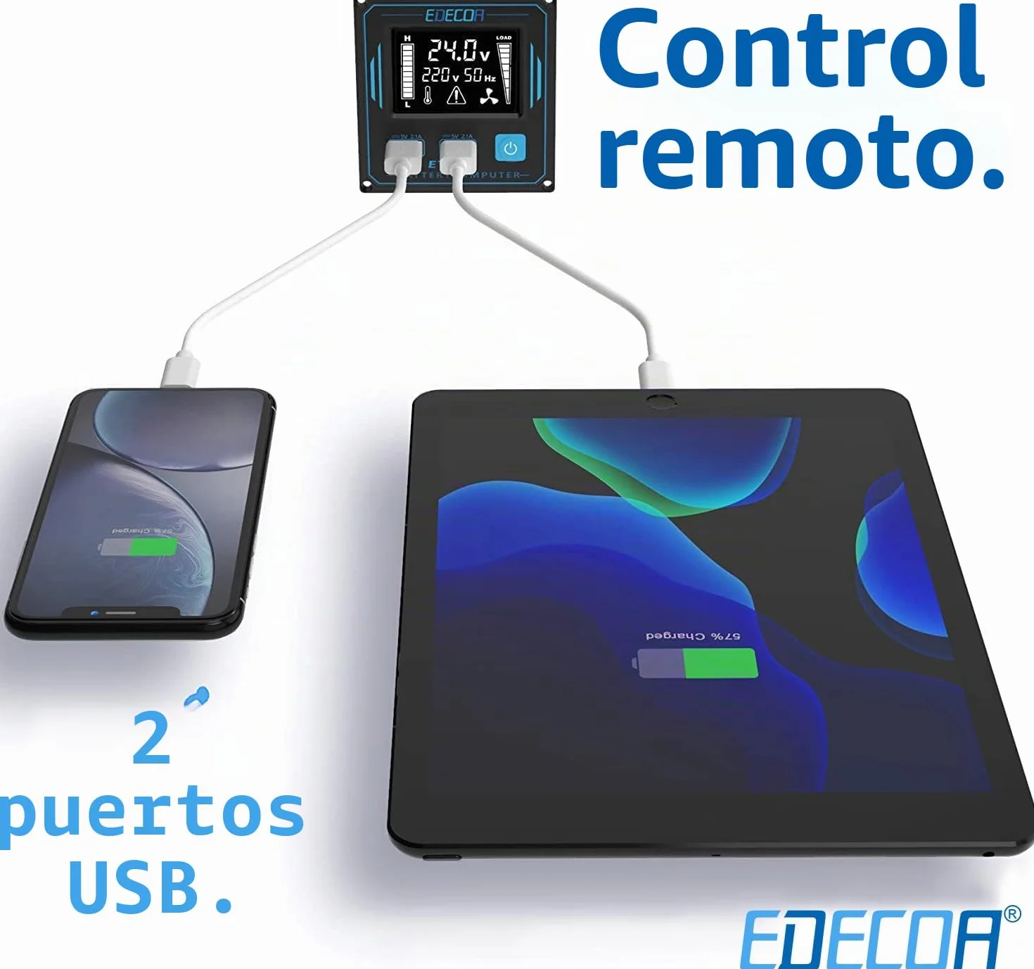 EDECOA Inversor 12v 220v 2000w conversor energia 12v 230v con Mando 2X USB Transformador Onda modificada con Sistema de Aislamiento galvanico (2a generacion)