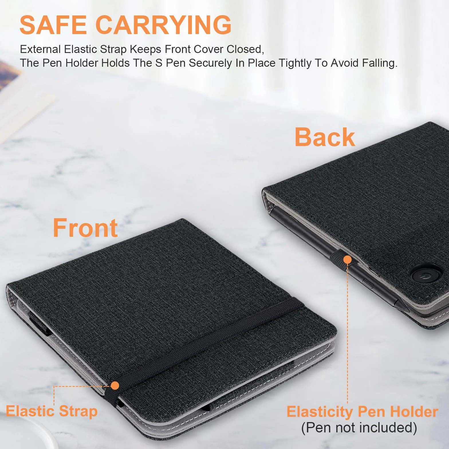 Para Kobo Libra Colour Funda con Soporte para Bolígrafo y Correa de Mano, Negro