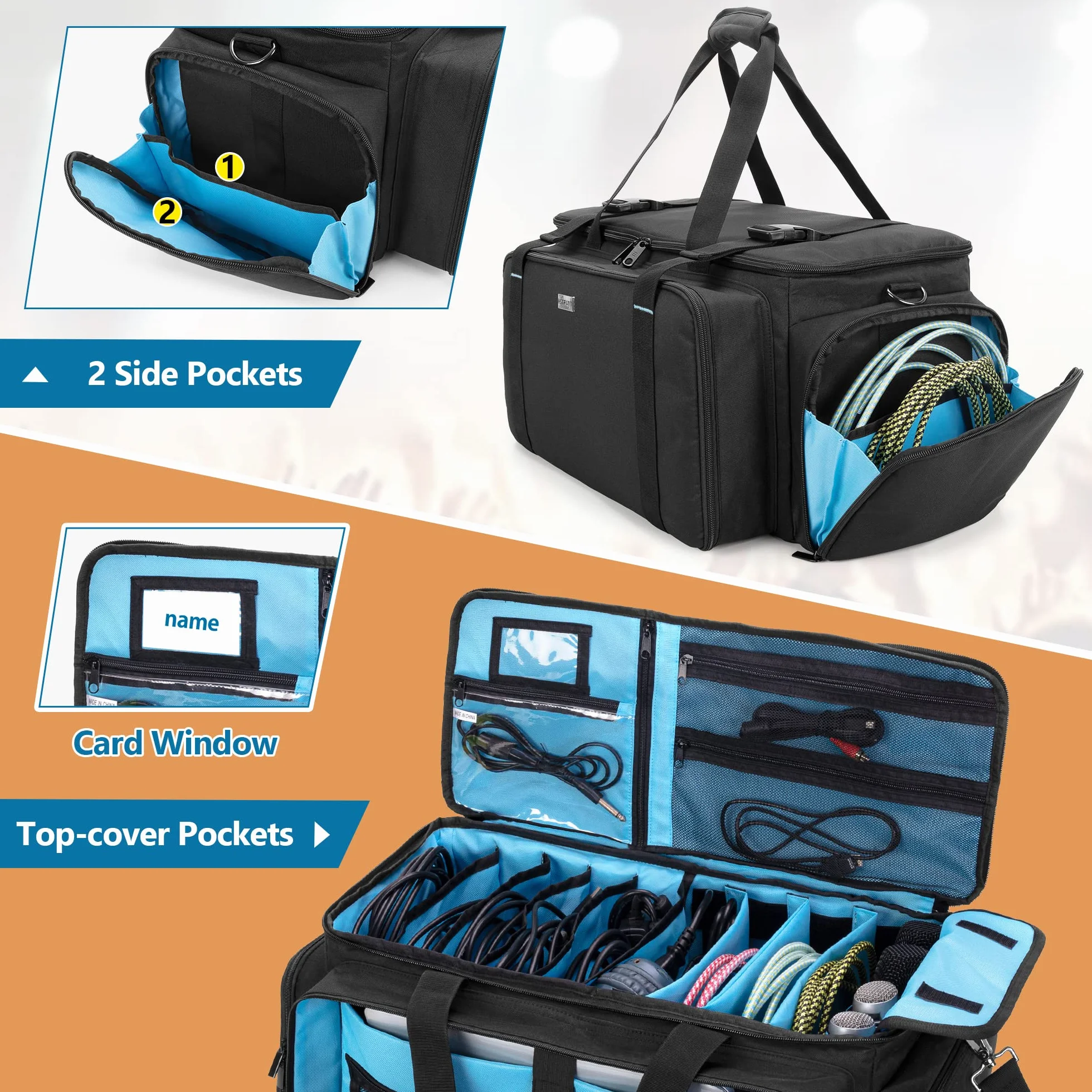 HODRANT Bolsa para Cables DJ Gig, Estuche para Cable DJ Grande con Fondo Acolchado Resistente y Divisores, Organizador de Almacenamiento de Equipo de DJ de Viaje para Instrumento Musical, Solo Bolsa