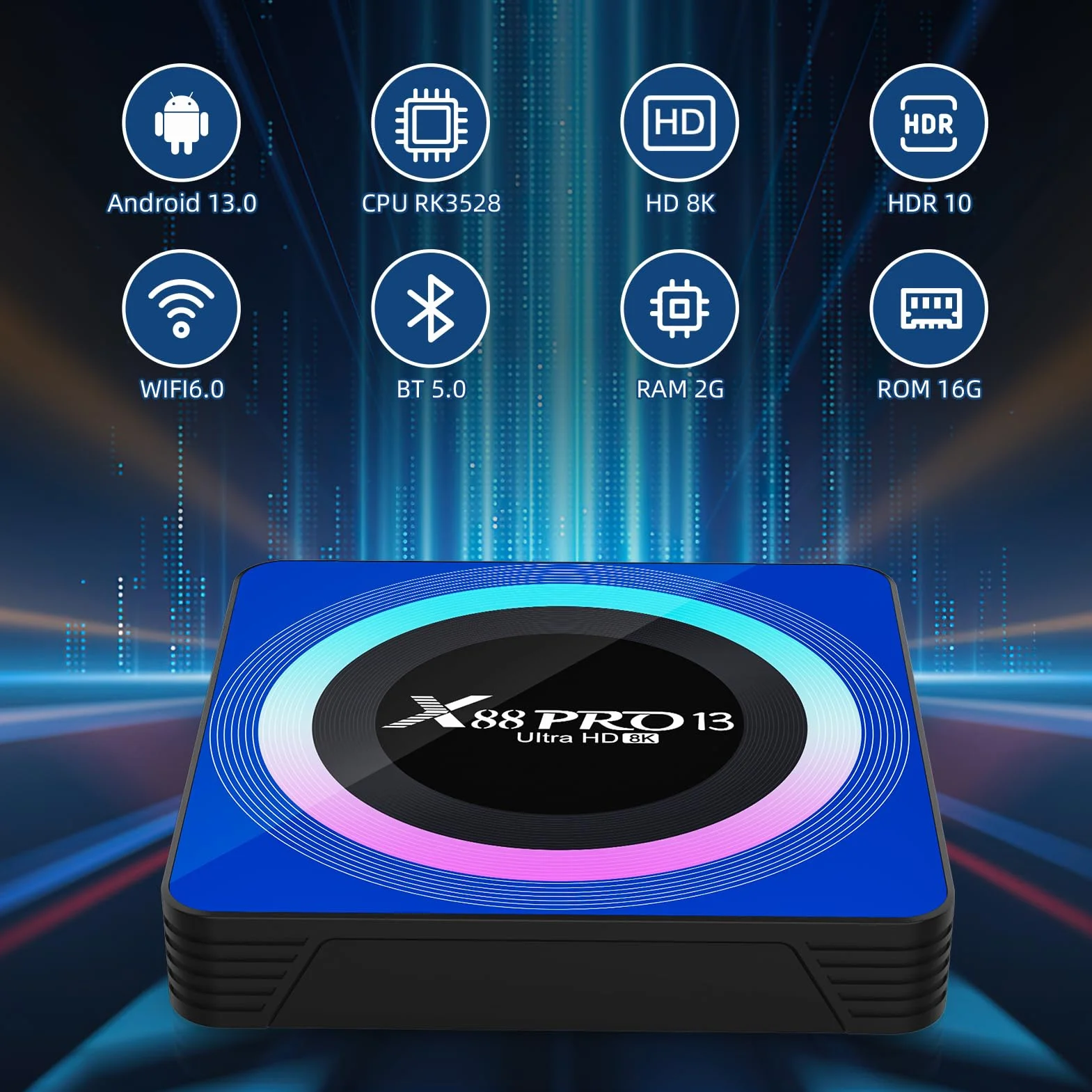 X88PRO Android TV Box 13.0 2GB 16GB Quad Core 64bit BT5.0 WIFI6 Dual-Band 4K